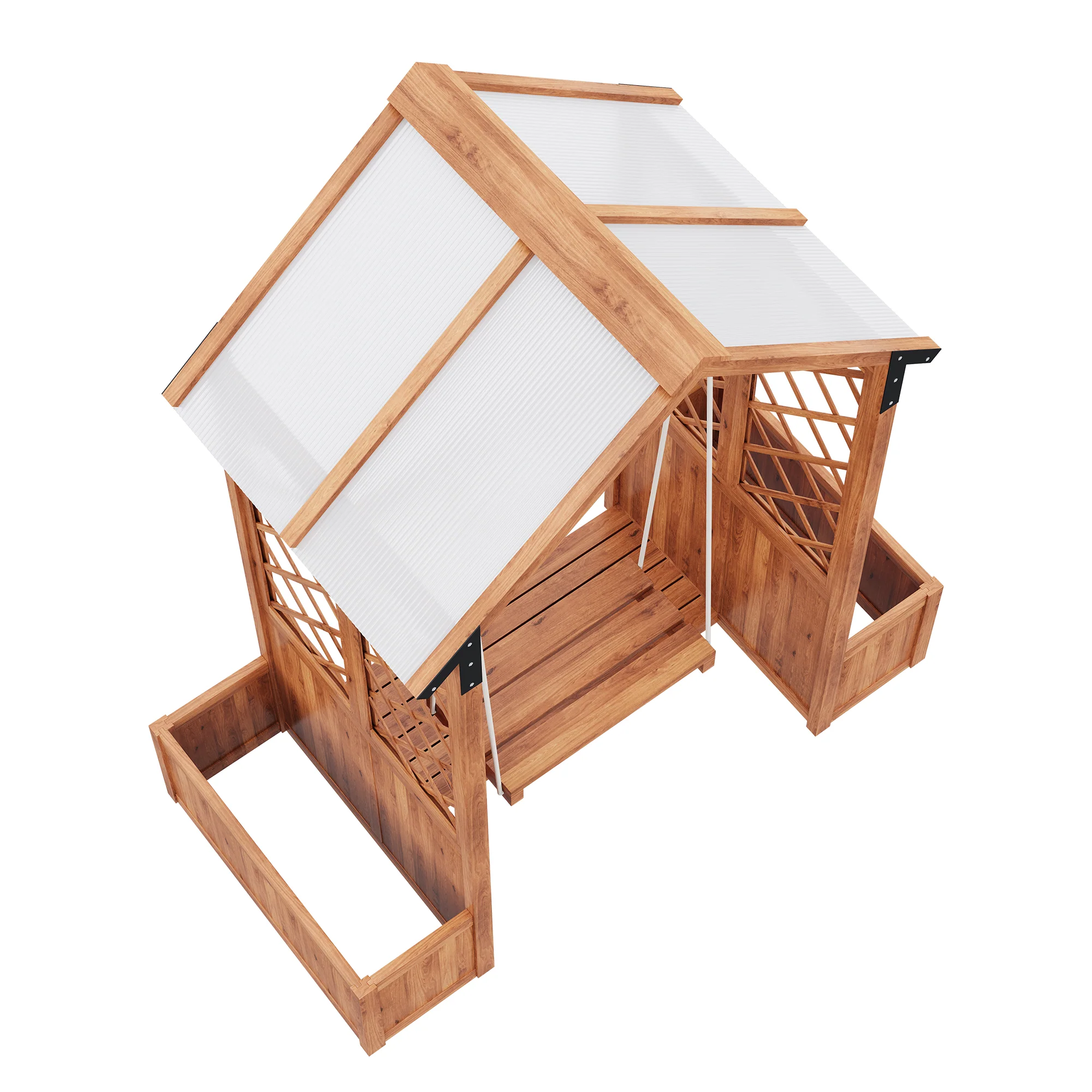 Planter with Trellis and Sunroof, Brown Solid Wood - Image 12
