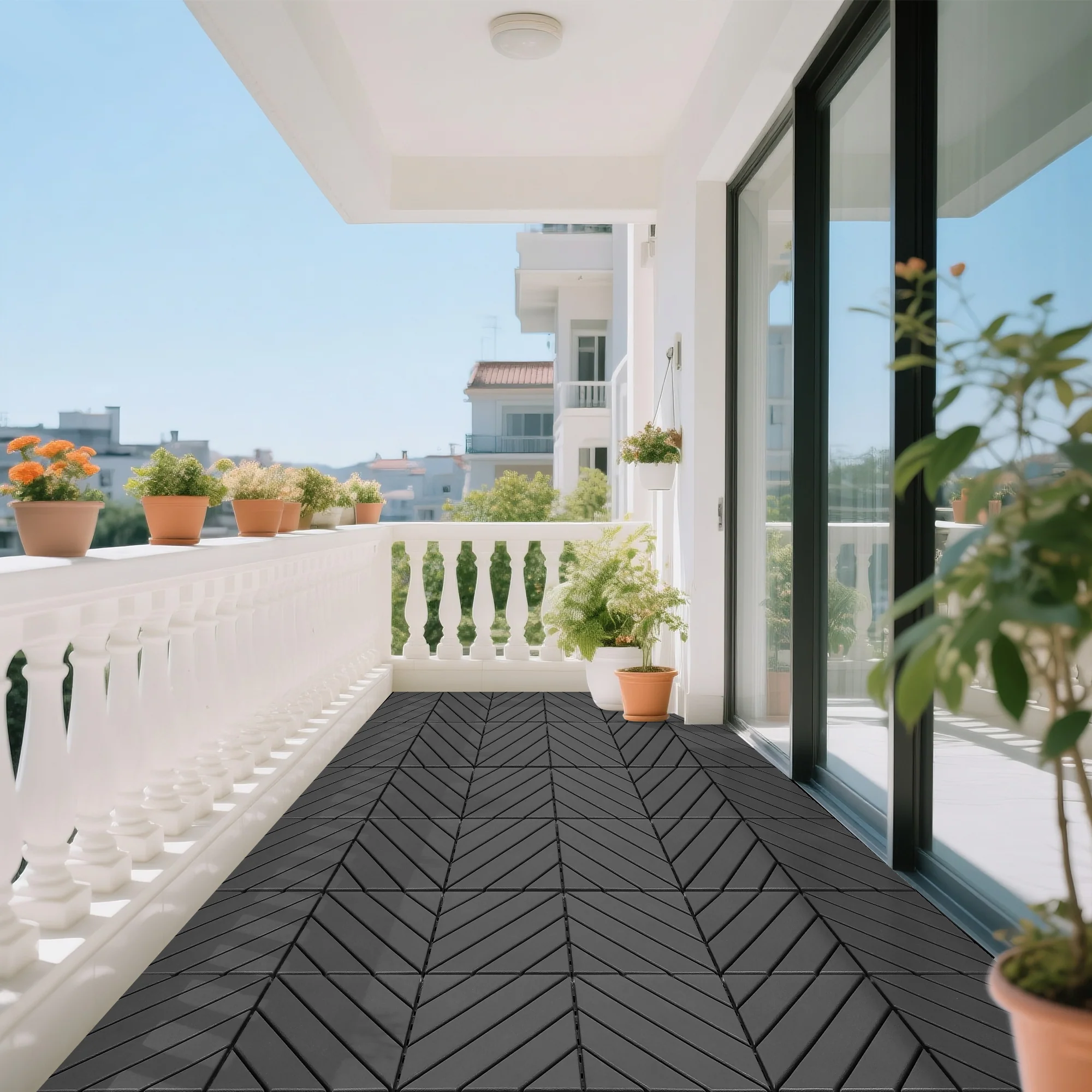 Plastic Interlocking Deck Tiles 44 Pack 12x12in Square Waterproof - Dark Grey - Image 2