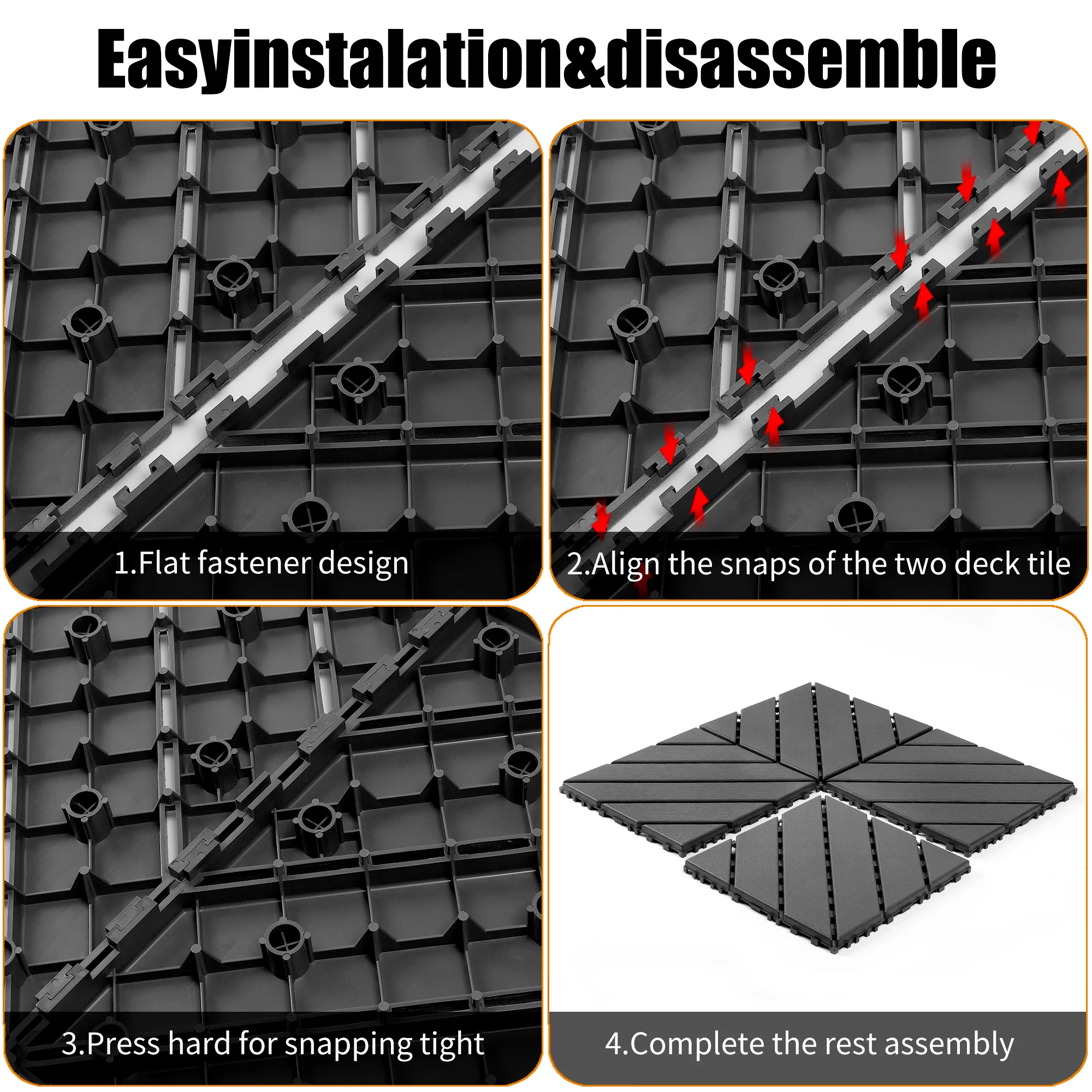 Plastic Interlocking Deck Tiles 44 Pack 12x12in Square Waterproof - Dark Grey - Image 6