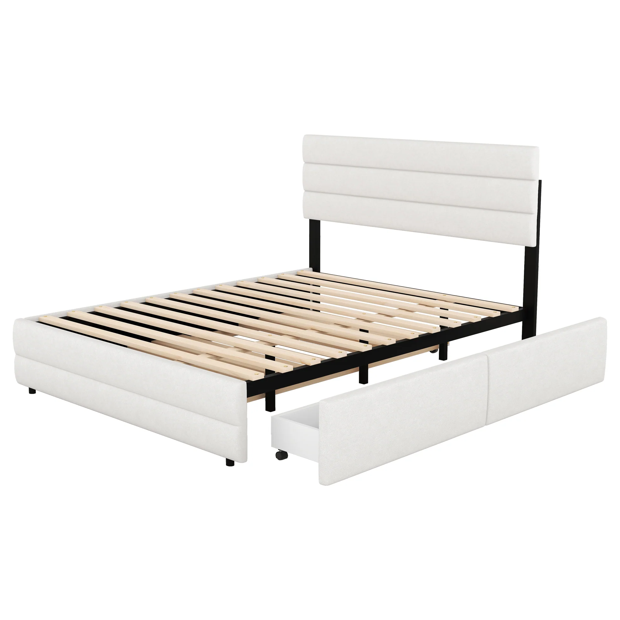 Platform Bed 140x200 with 2 Drawers - Beige - Image 10
