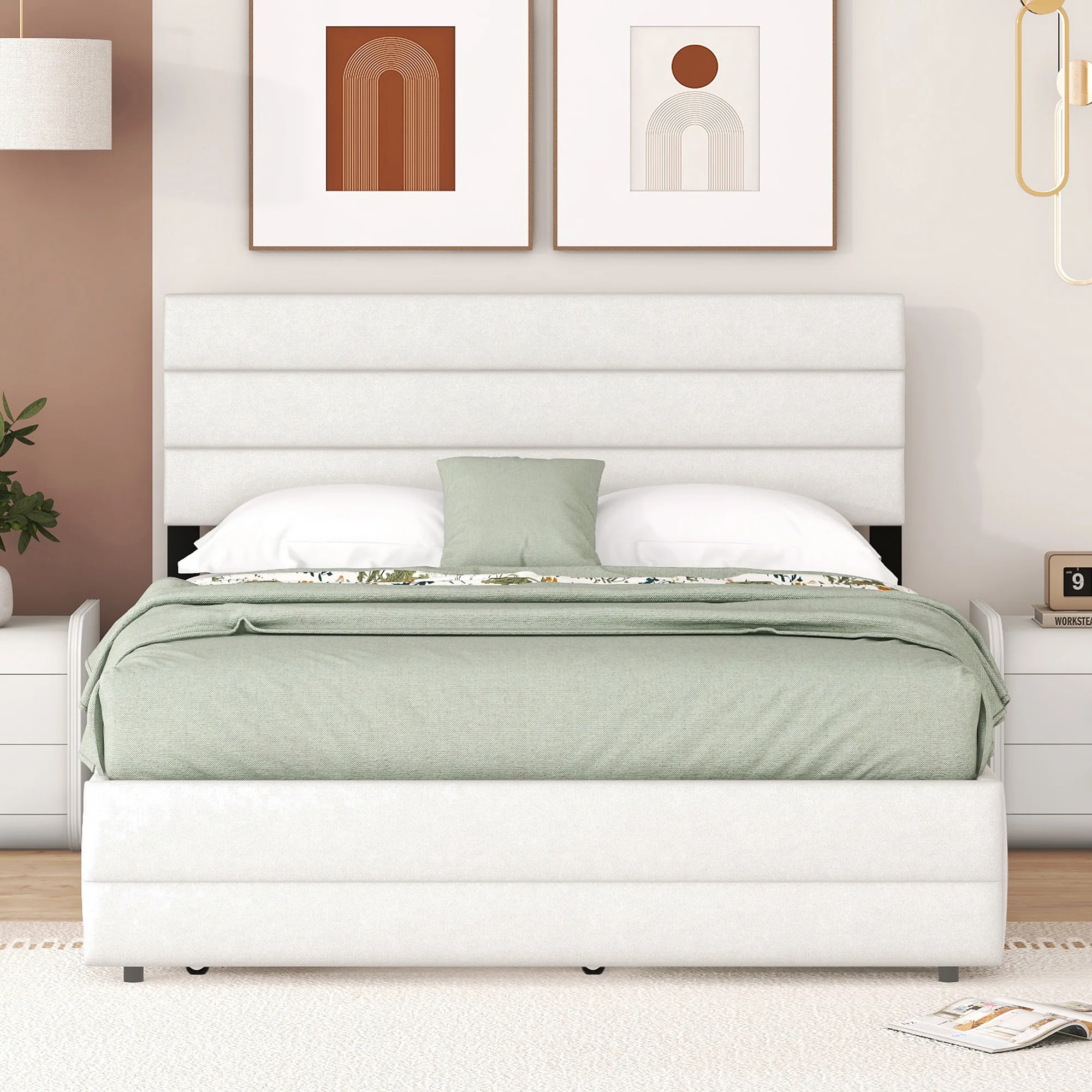 Platform Bed 140x200 with 2 Drawers - Beige - Image 2