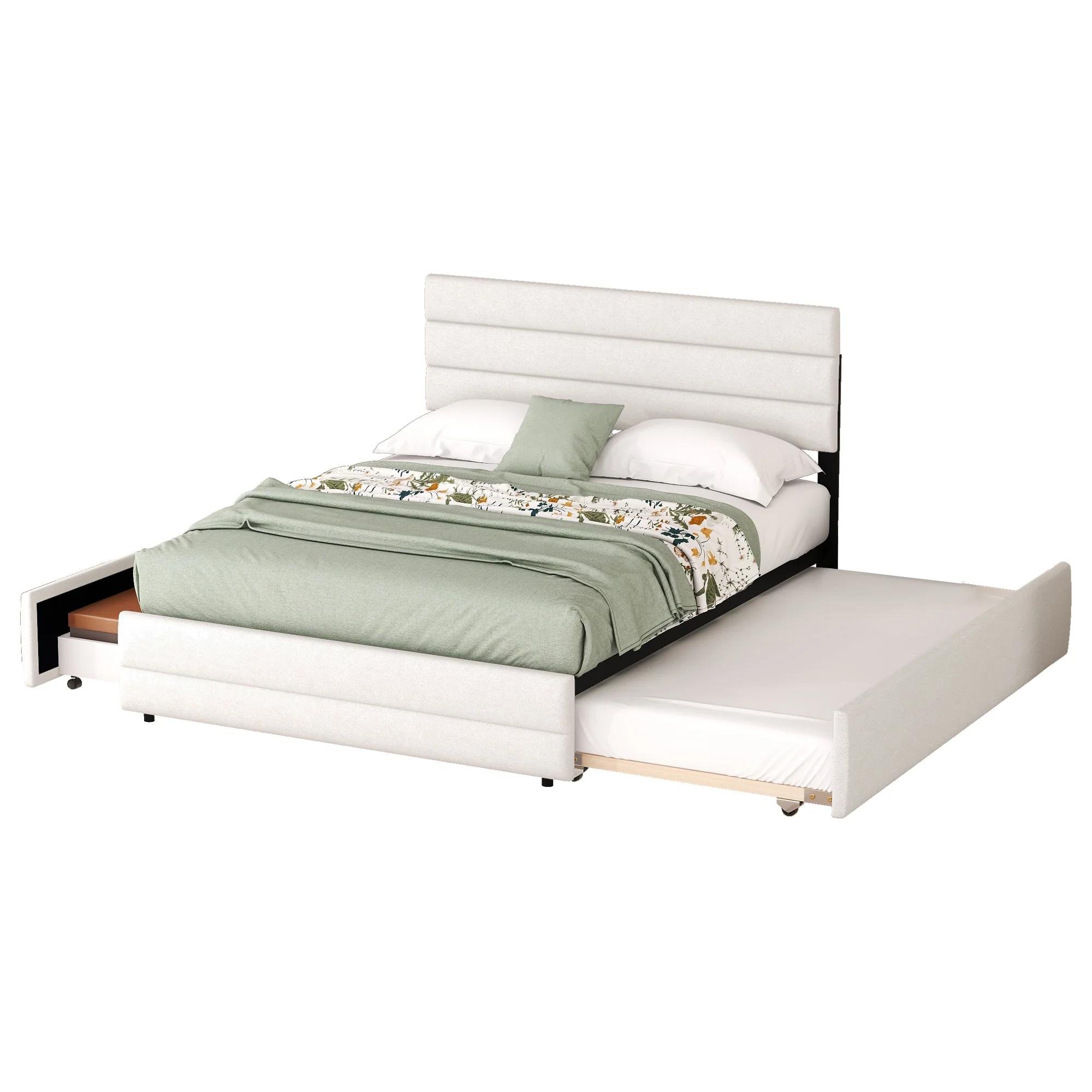 Platform Bed 140x200 with 2 Drawers - Beige - Image 5