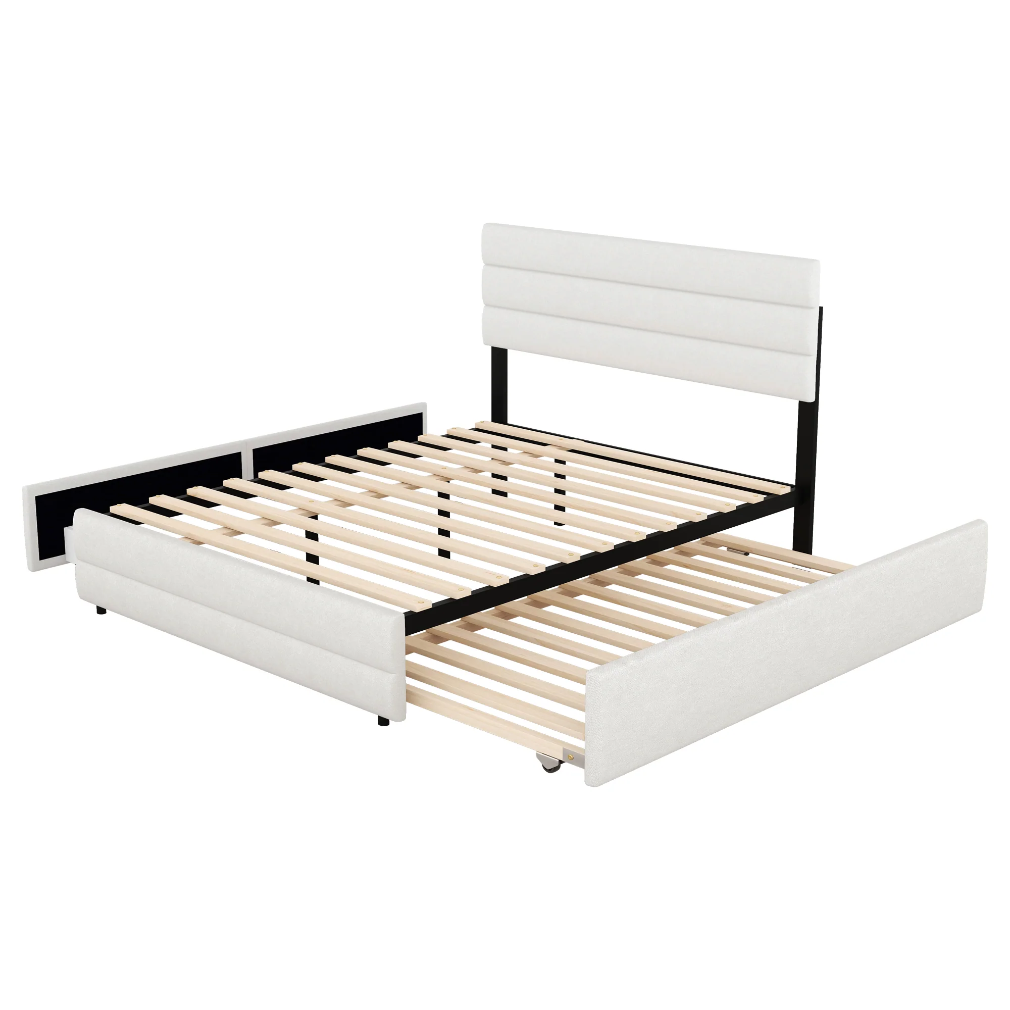 Platform Bed 140x200 with 2 Drawers - Beige - Image 8