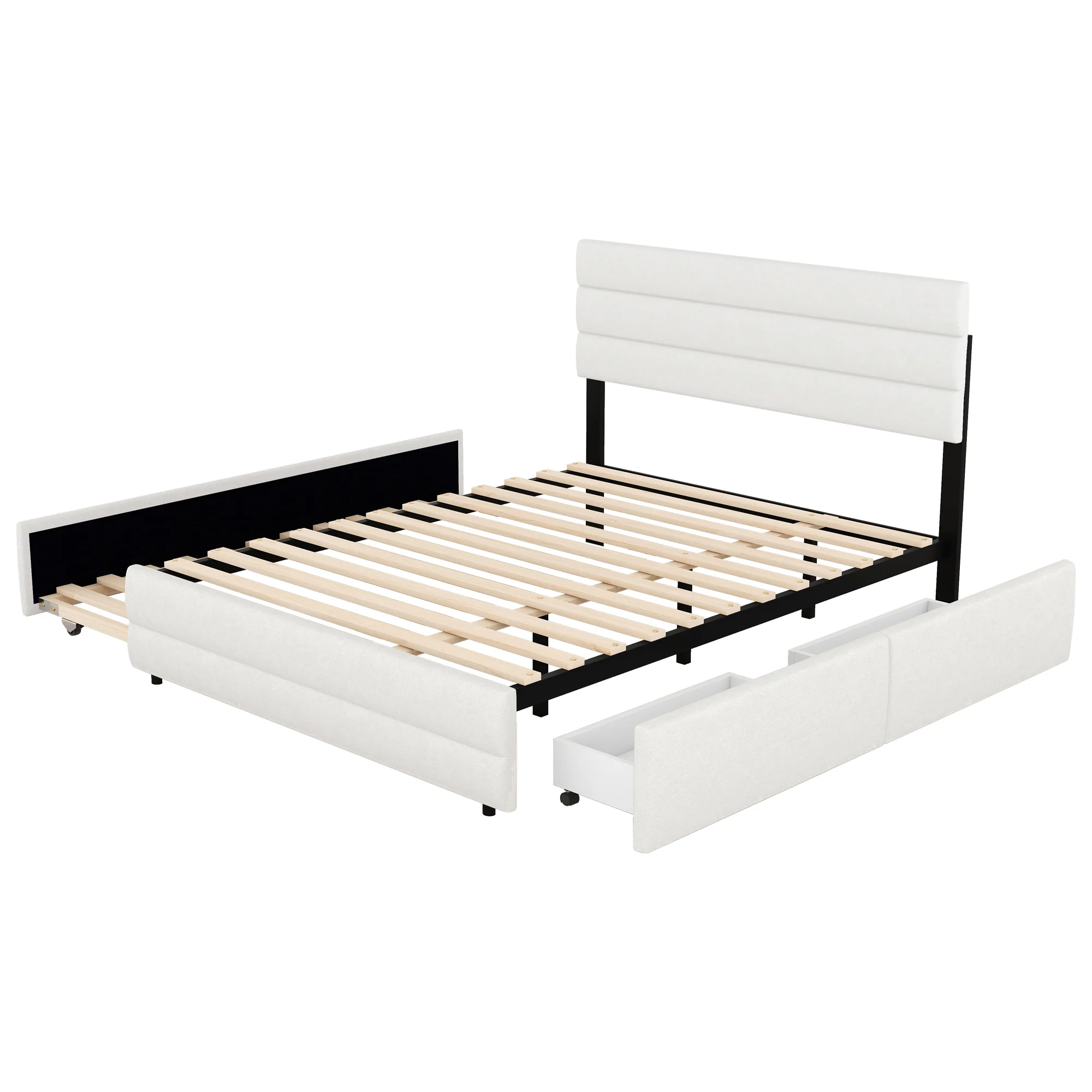 Platform Bed 140x200 with 2 Drawers - Beige - Image 9