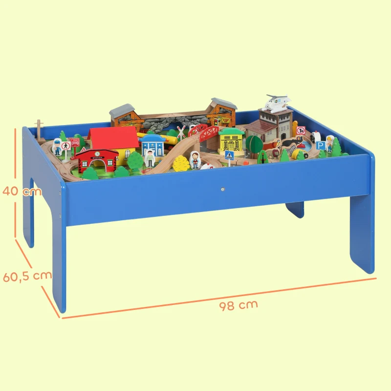Play Table 108-Piece Wooden Train Set Removable Tabletop - Blue - Image 3