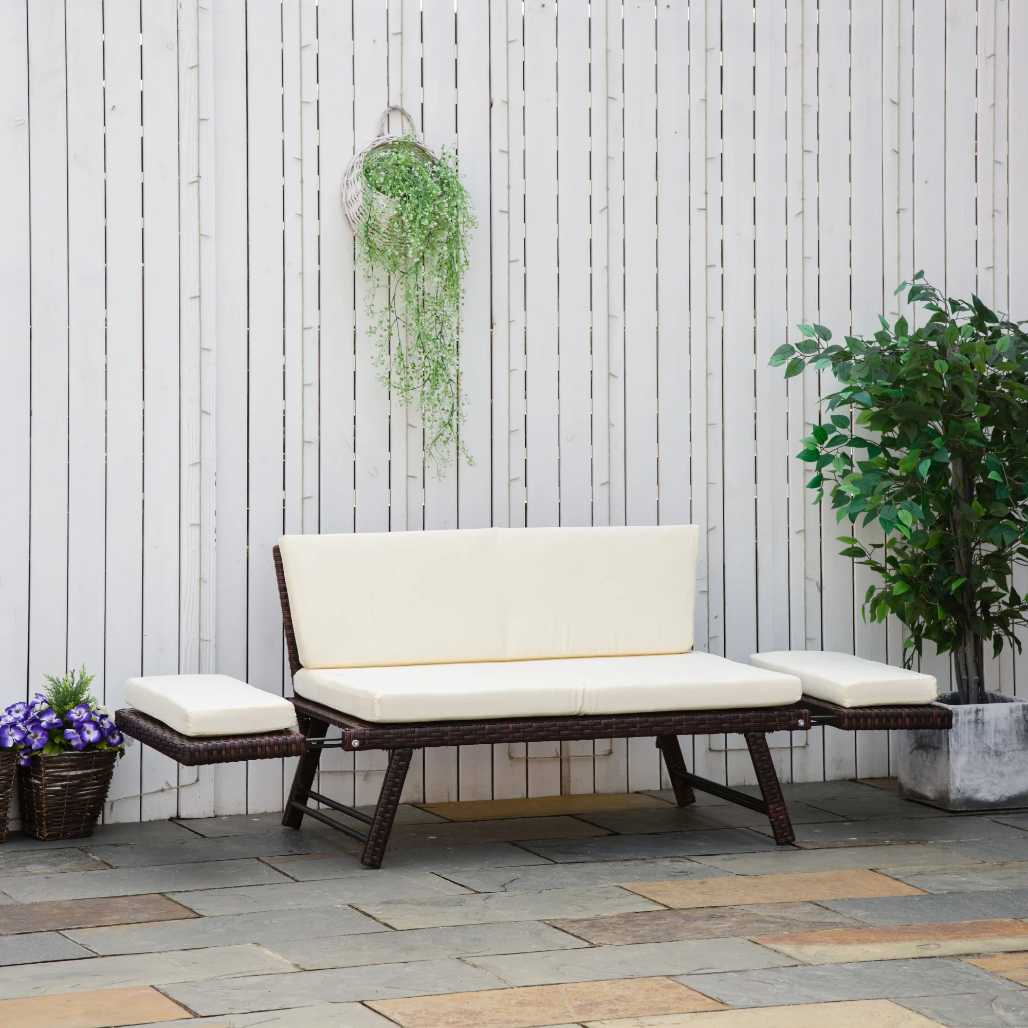 Polyrattan 2-Seater Folding Lounge Sofa with Armrests, Steel Brown