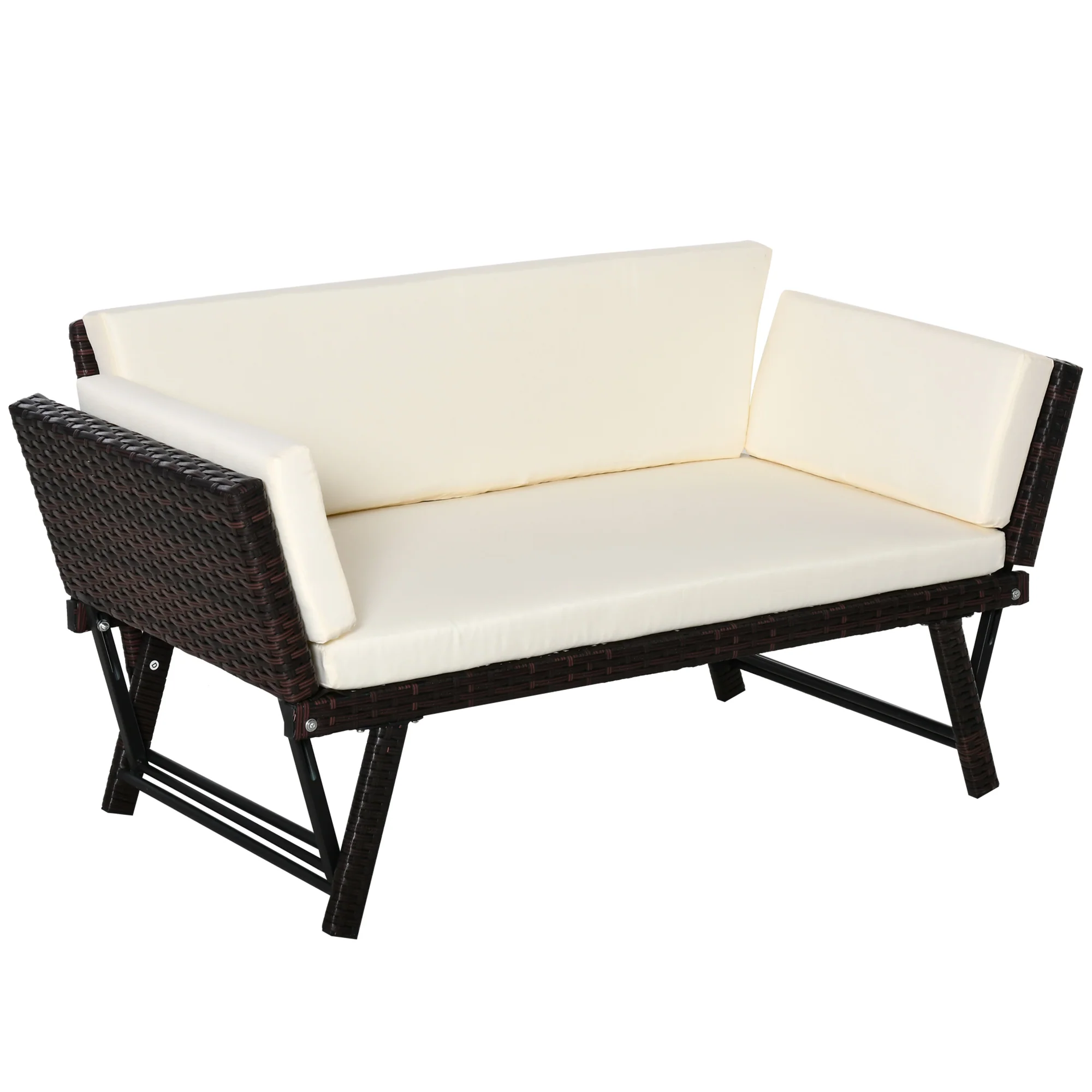 Polyrattan 2-Seater Folding Lounge Sofa with Armrests, Steel Brown - Image 2
