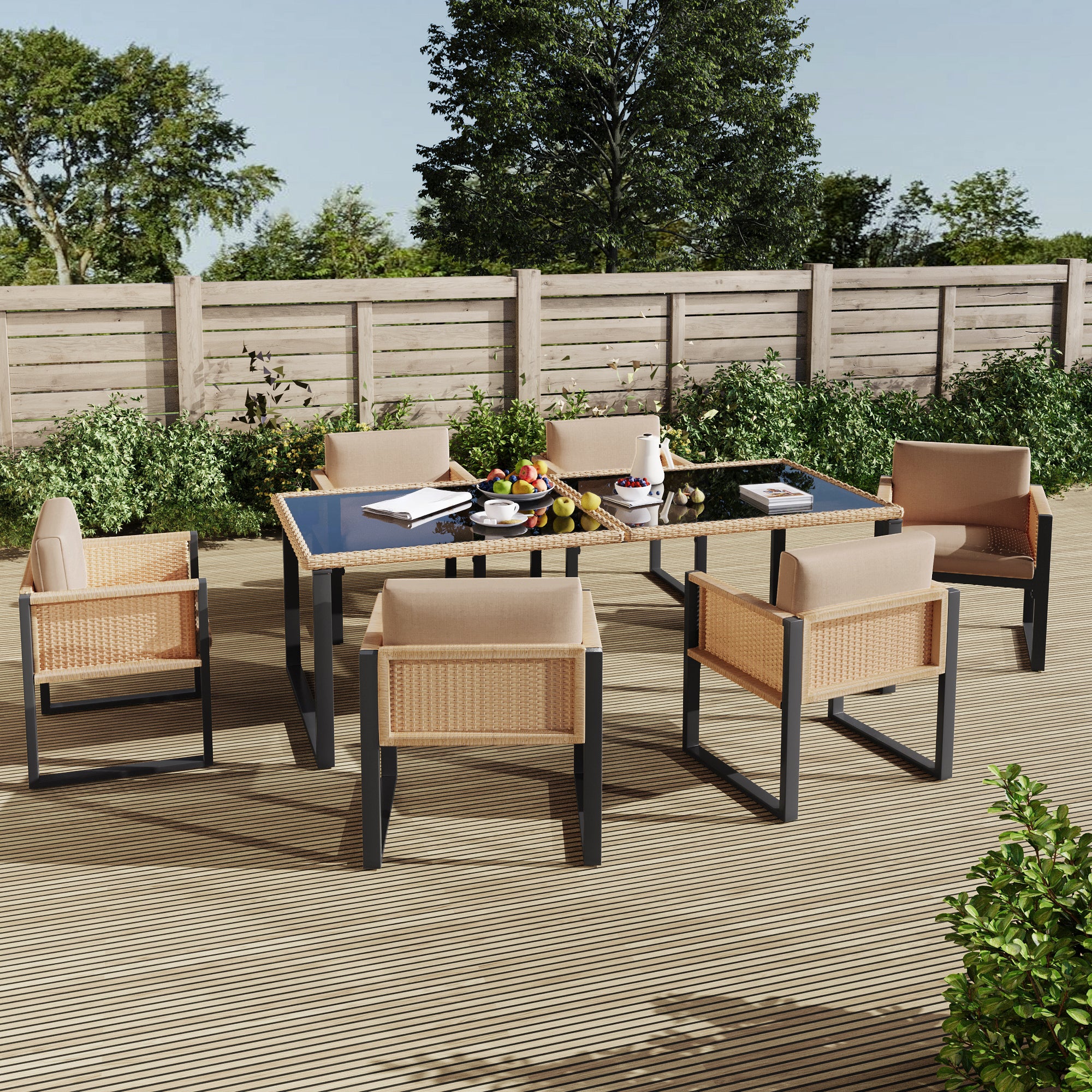 Polyrattan Dining Set 6-Person Armchairs Removable Covers - Image 10