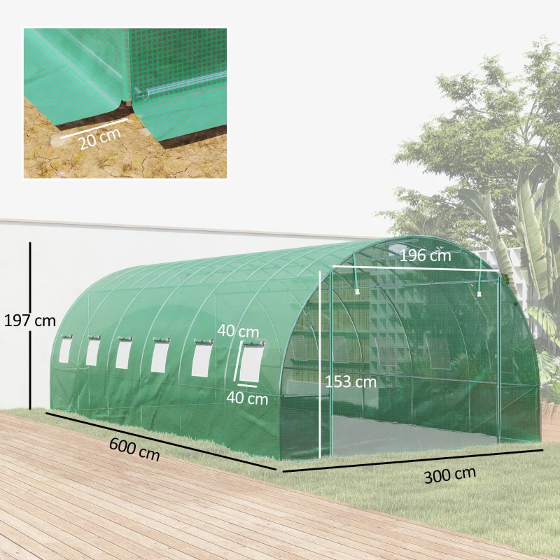 Polytunnel Greenhouse Walk-in Steel Frame Roll-up Doors - Green - Image 3