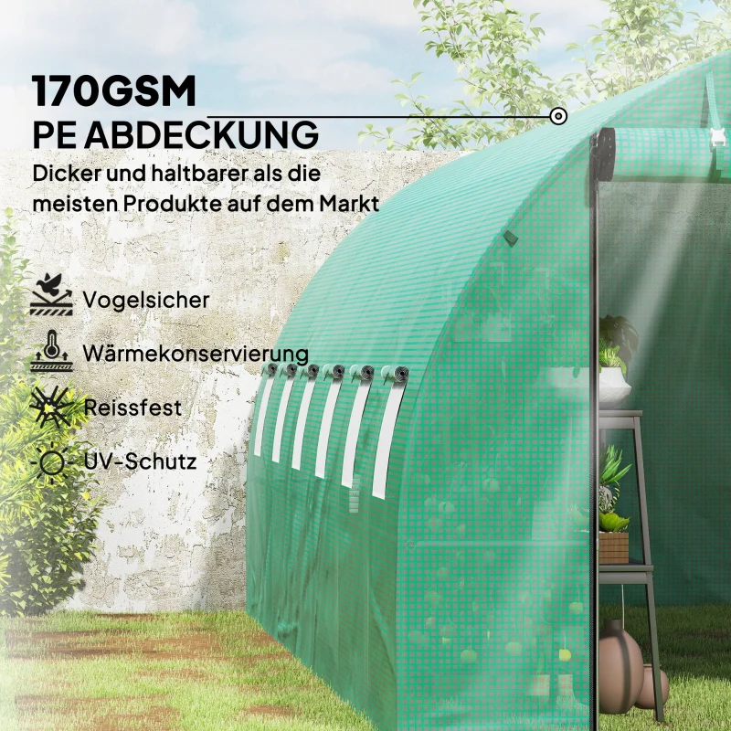 Polytunnel Greenhouse Walk-in Steel Frame Roll-up Doors - Green - Image 4