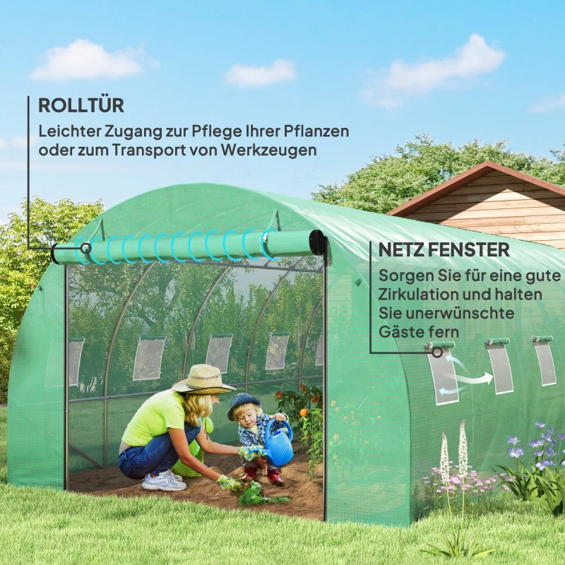 Polytunnel Greenhouse Walk-in Steel Frame Roll-up Doors - Green - Image 5