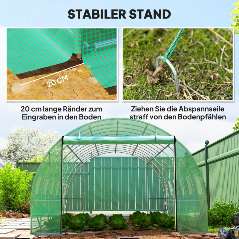 Polytunnel Greenhouse Walk-in Steel Frame Roll-up Doors - Green - Image 6