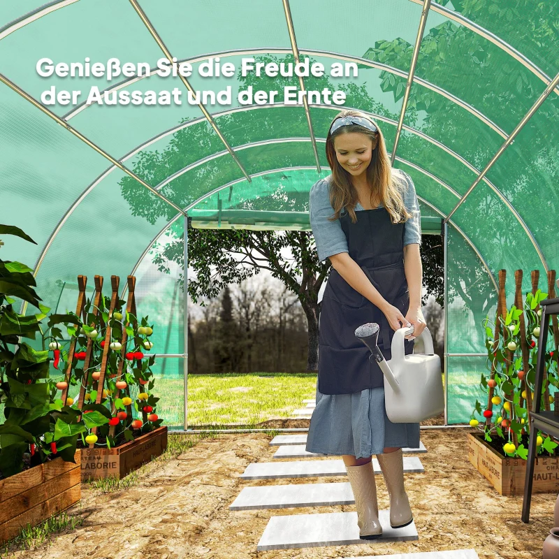 Polytunnel Greenhouse Walk-in Steel Frame Roll-up Doors - Green - Image 7