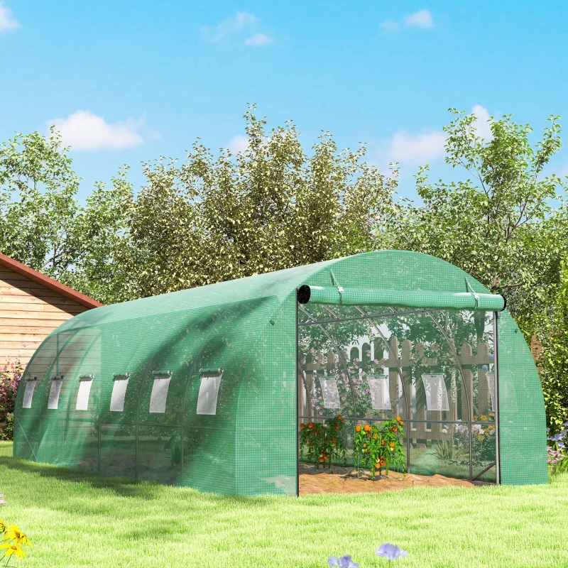 Polytunnel Greenhouse Walk-in Steel Frame Roll-up Doors - Green - Image 8