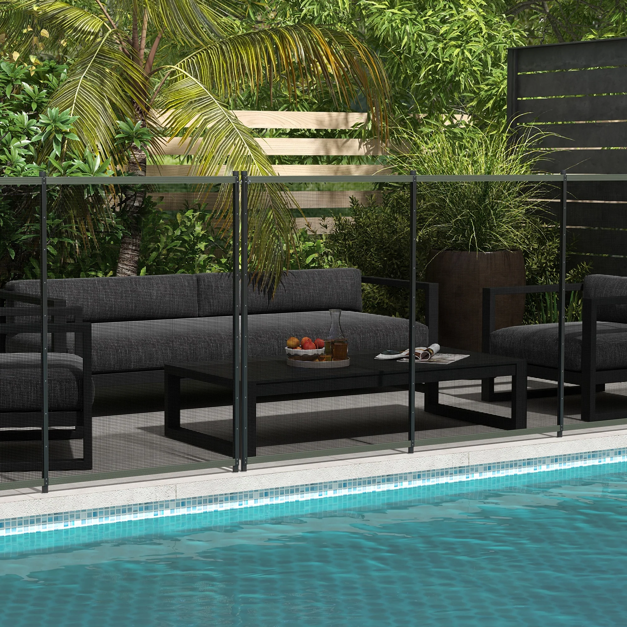 Pond/Pool Fence 365x126cm Decorative Set of 4 Plug-in Black Mesh - Image 2