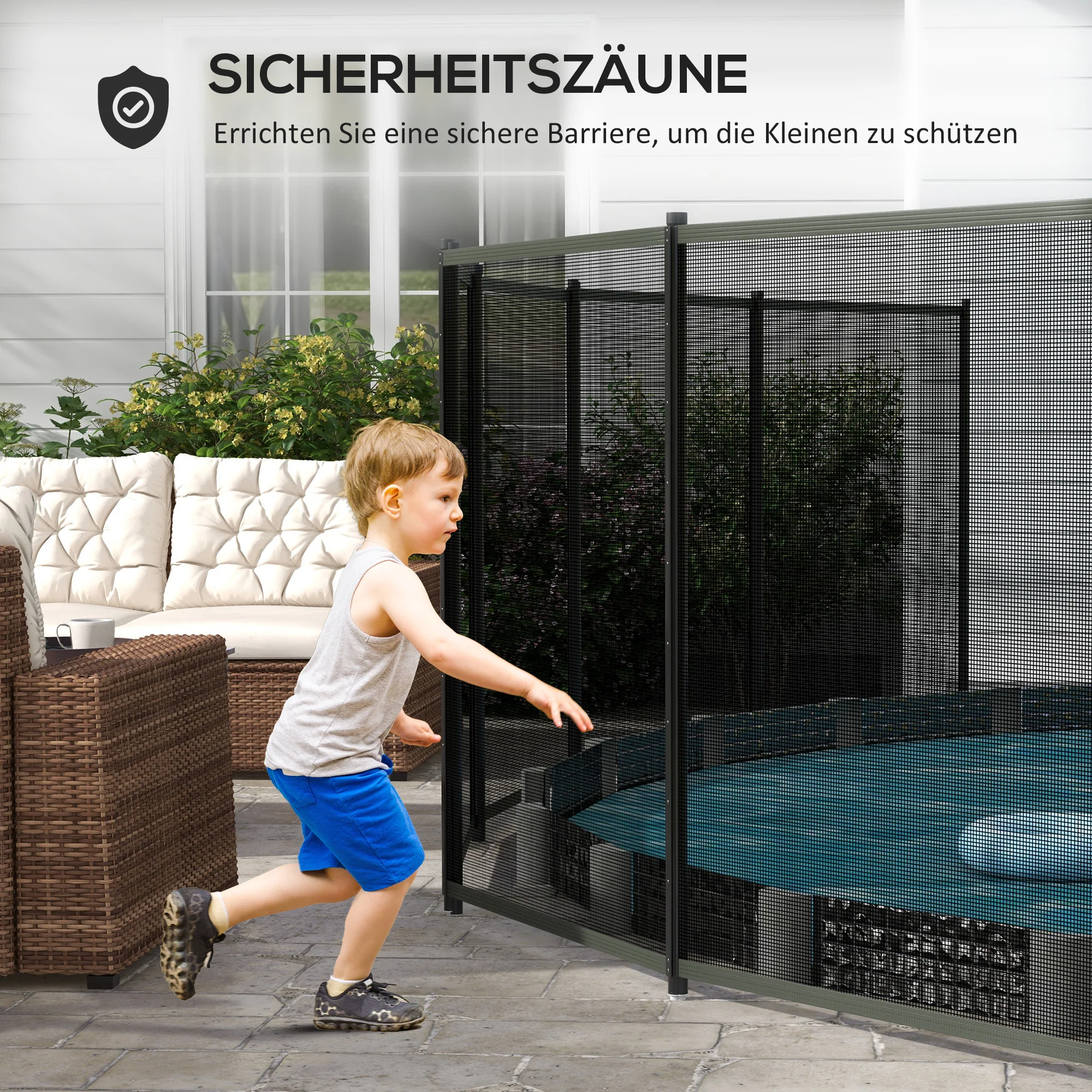 Pond/Pool Fence 365x126cm Decorative Set of 4 Plug-in Black Mesh - Image 4