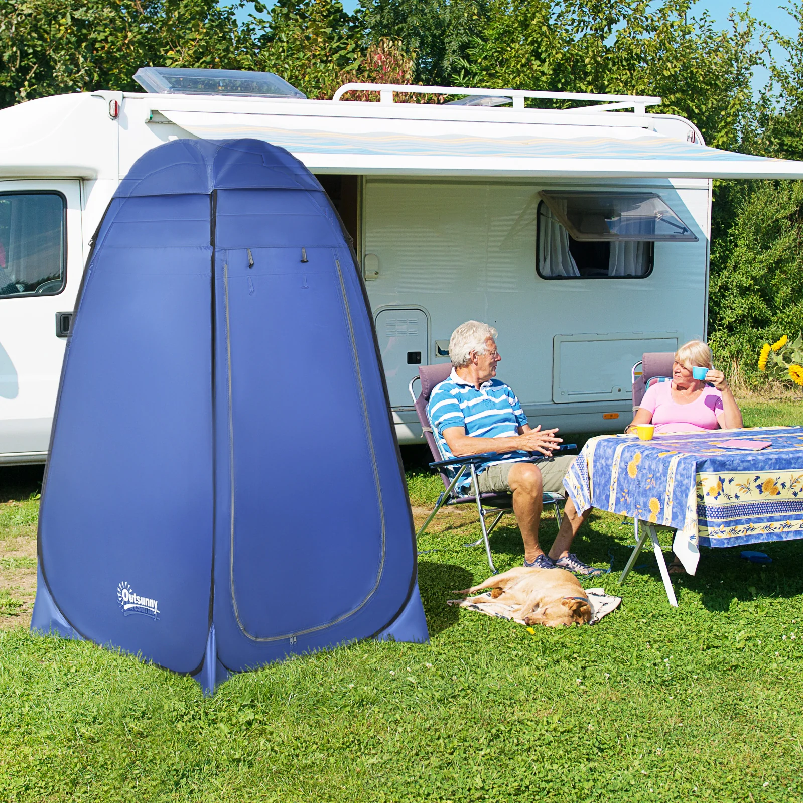 Pop-up Tent, 120x120x190 cm Mobile Camping Shower Changing Cubicle, Polyester Dark Blue - Image 2