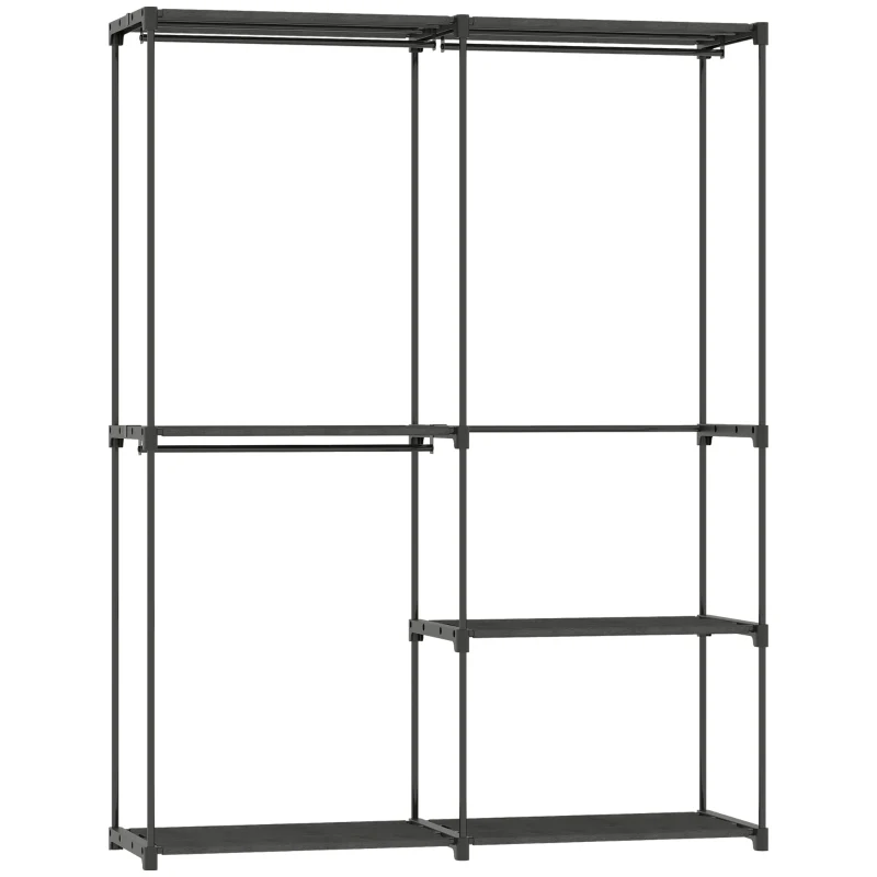 Portable Clothes Rack Metal Frame Storage Shelves - Black - Image 2