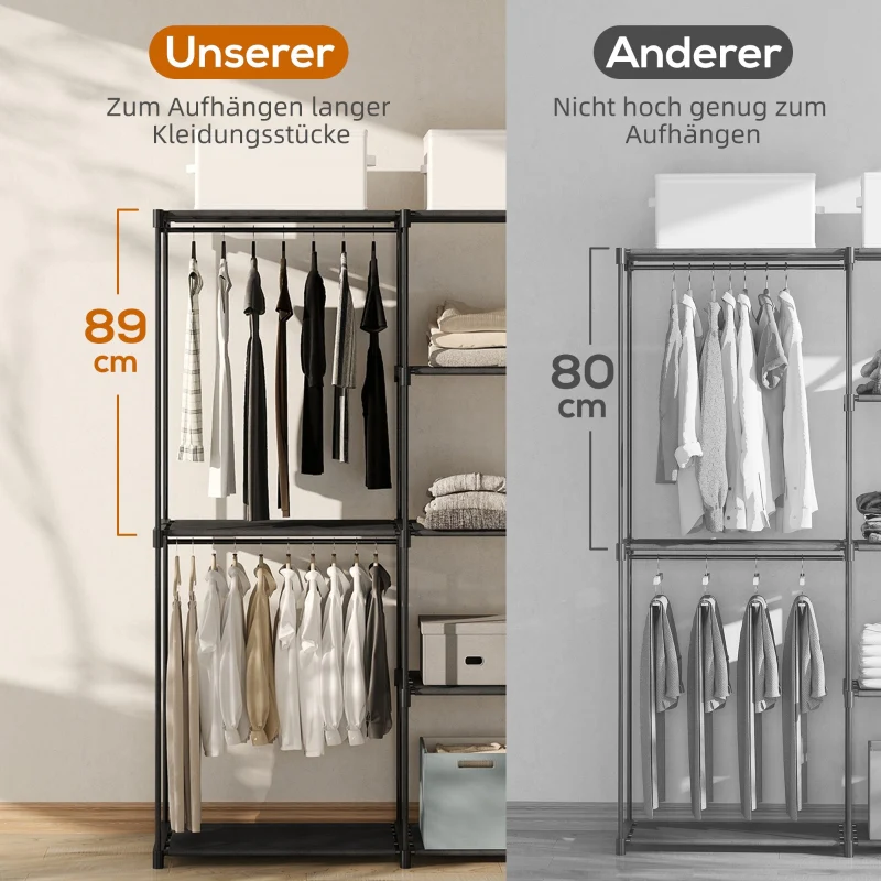 Portable Clothes Rack Metal Frame Storage Shelves - Black - Image 4