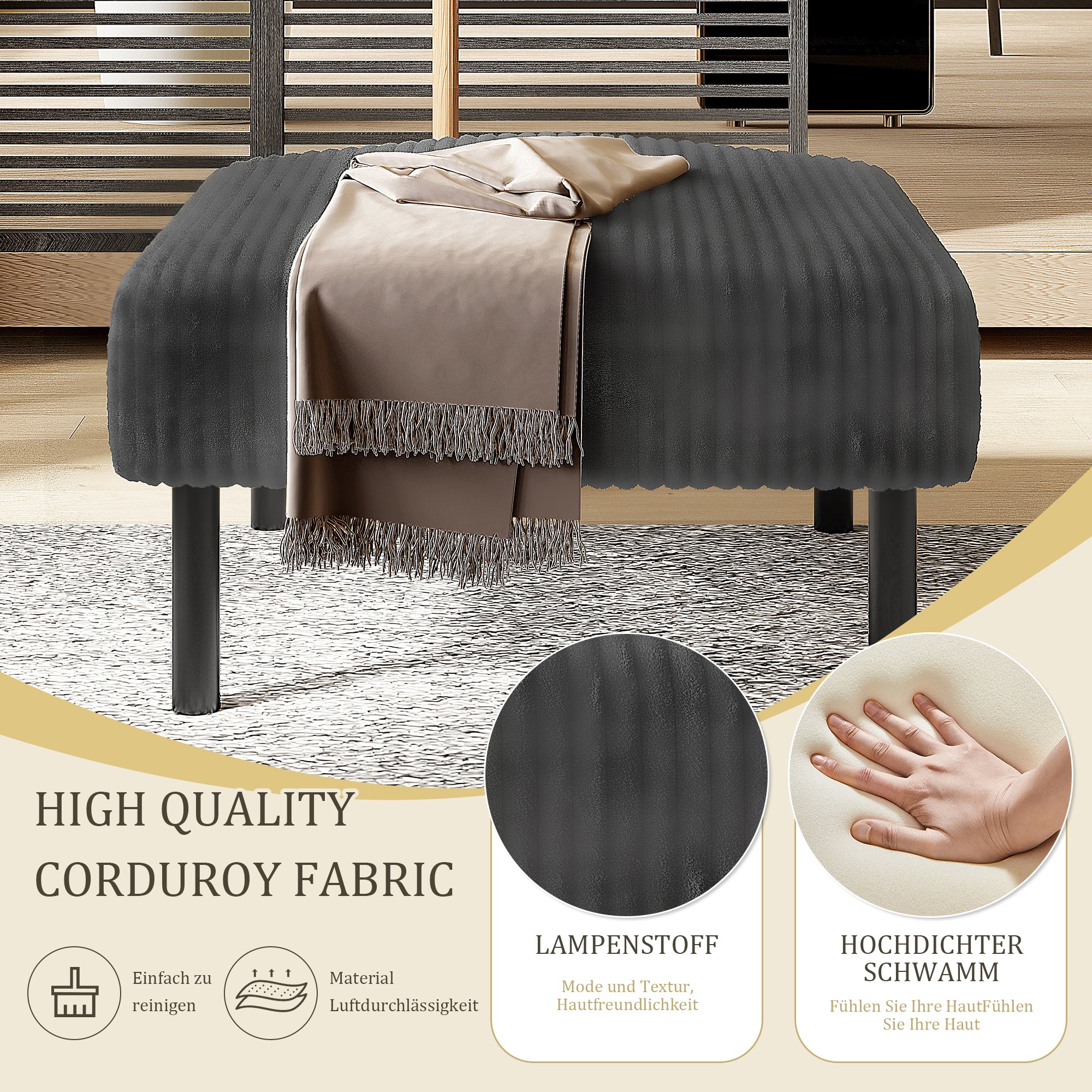 Premium corduroy stool super-soft velour metal frame - Image 3