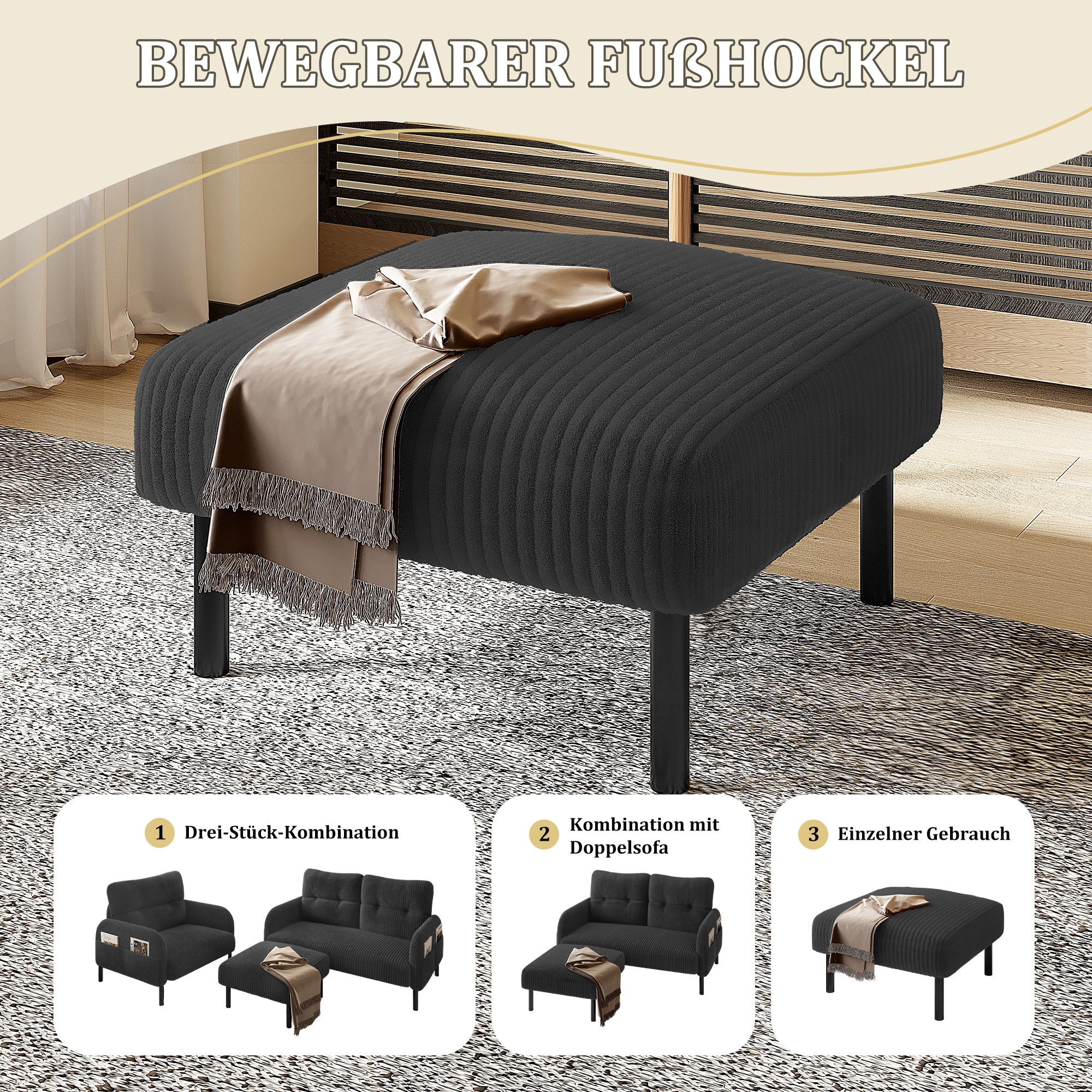 Premium corduroy stool super-soft velour metal frame - Image 4