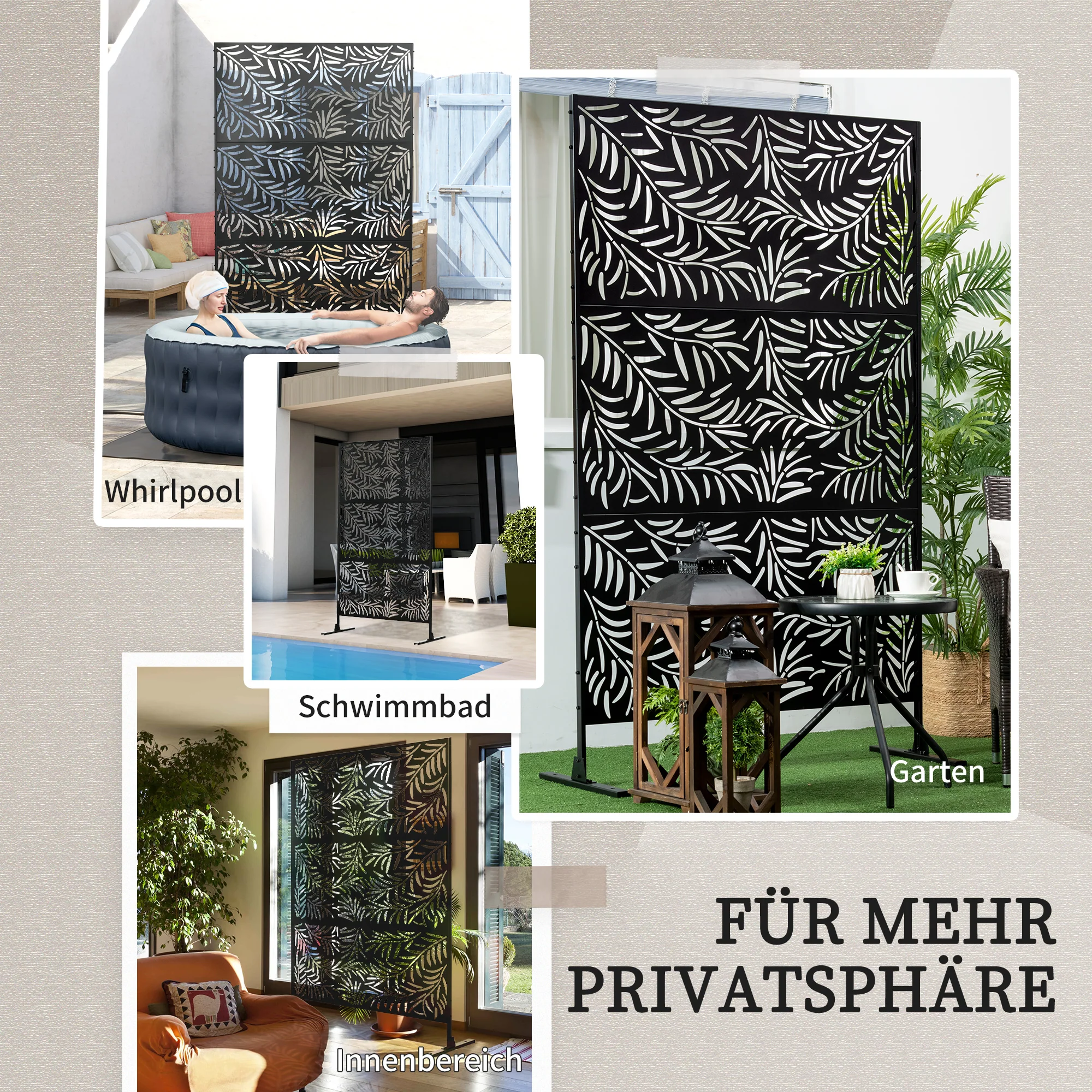 Privacy Screen Room Divider Willow Leaf Pattern 122x198cm Steel Black - Image 6