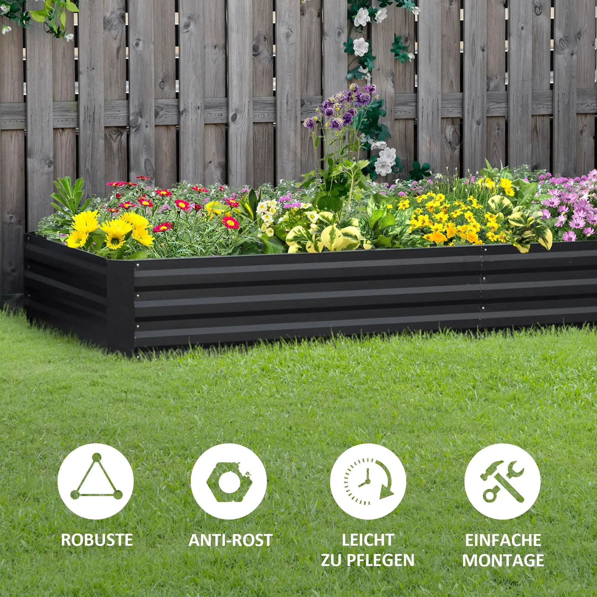 Raised Garden Bed, Open Base Easy Assembly Steel, Grey - Image 2