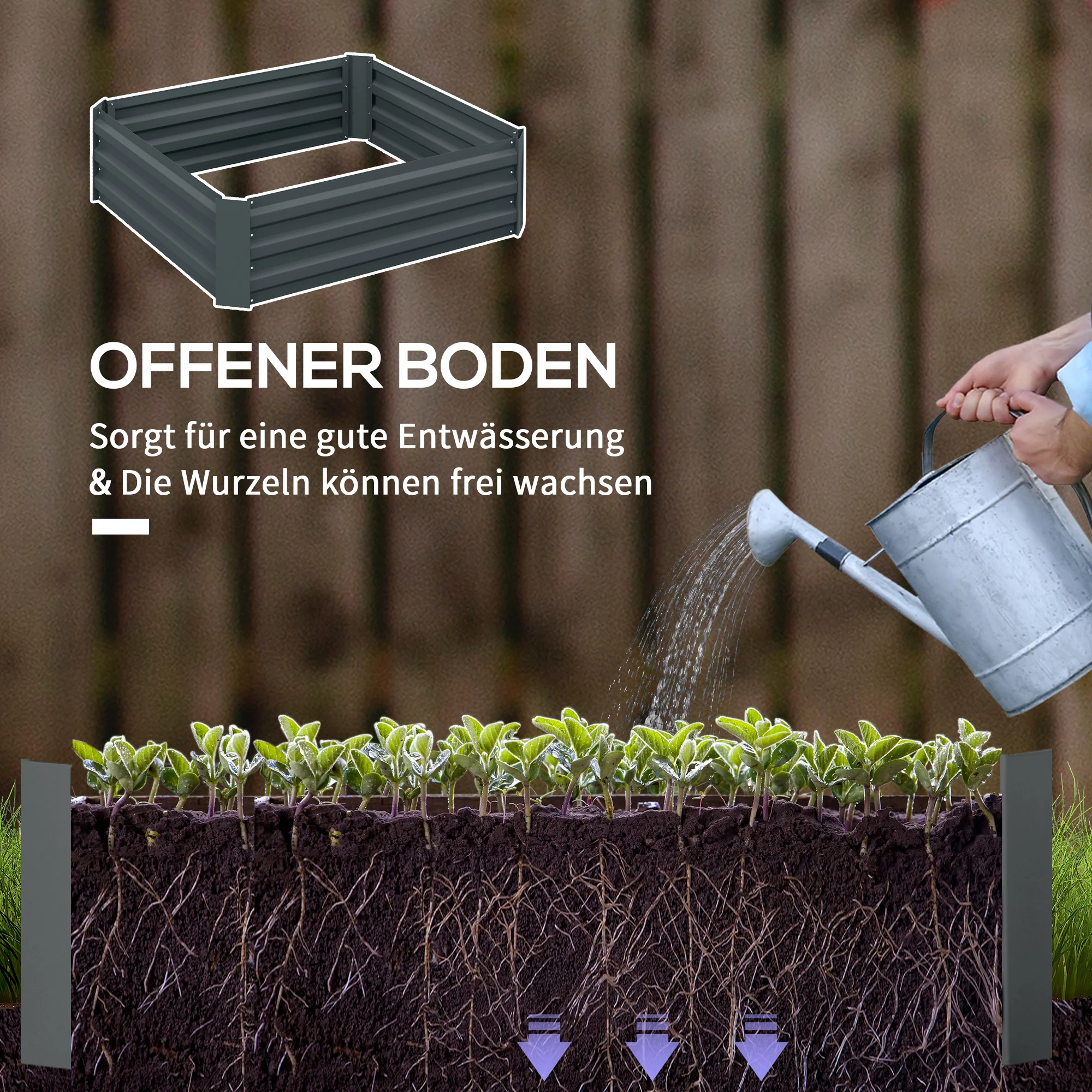 Raised Garden Beds (Set of 2), 100x100x30cm Plug-In Planter Box, Steel - Image 4