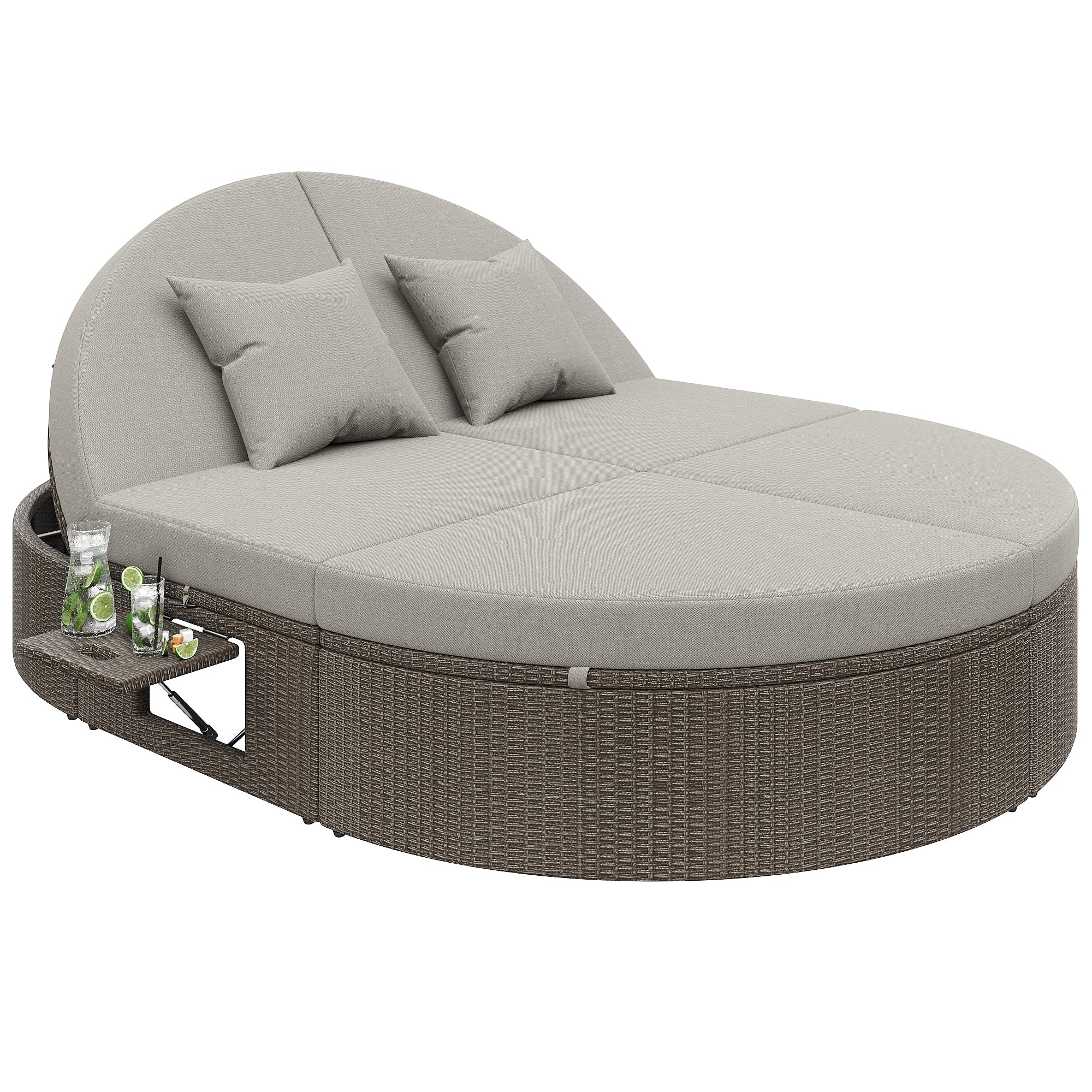 Rattan Double Lounger Outdoor Sunbed 2 Person Adjustable Angle Folding Table - Image 4