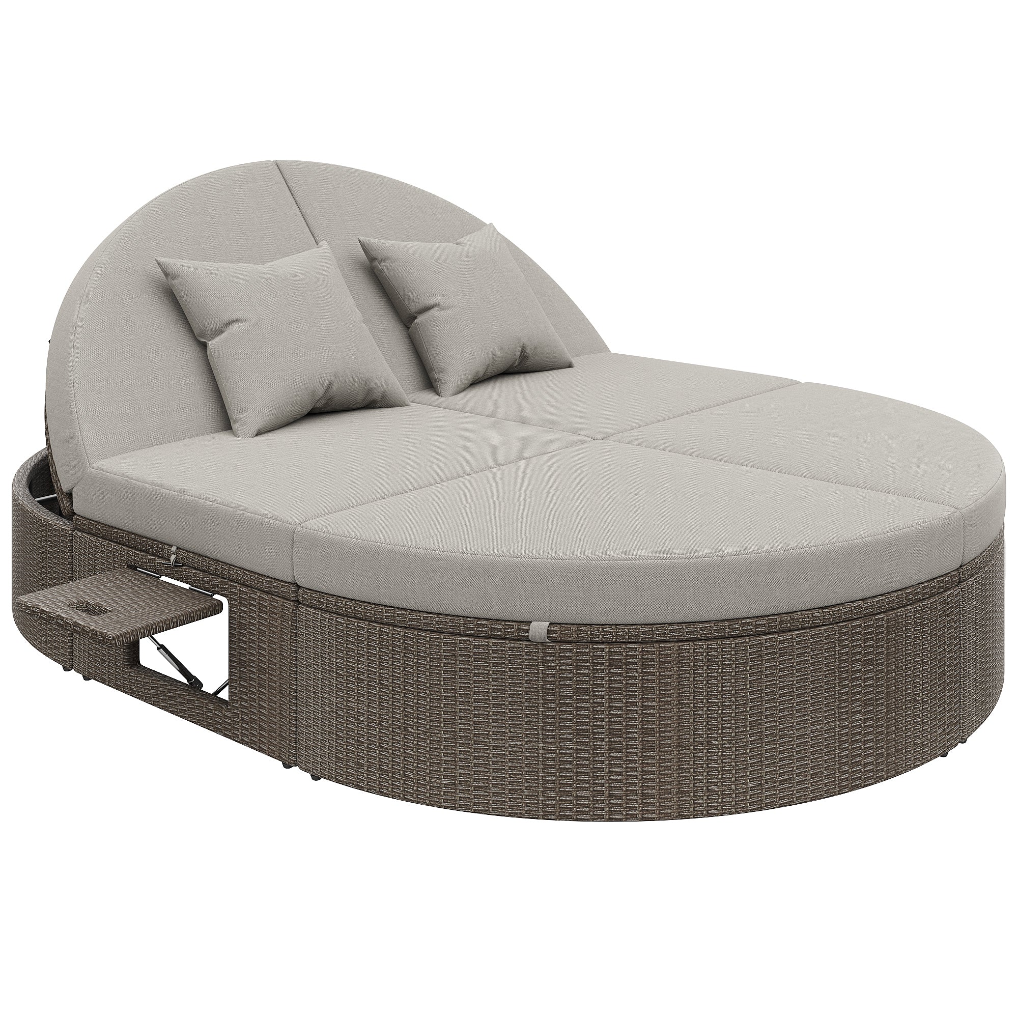 Rattan Double Lounger Outdoor Sunbed 2 Person Adjustable Angle Folding Table - Image 5