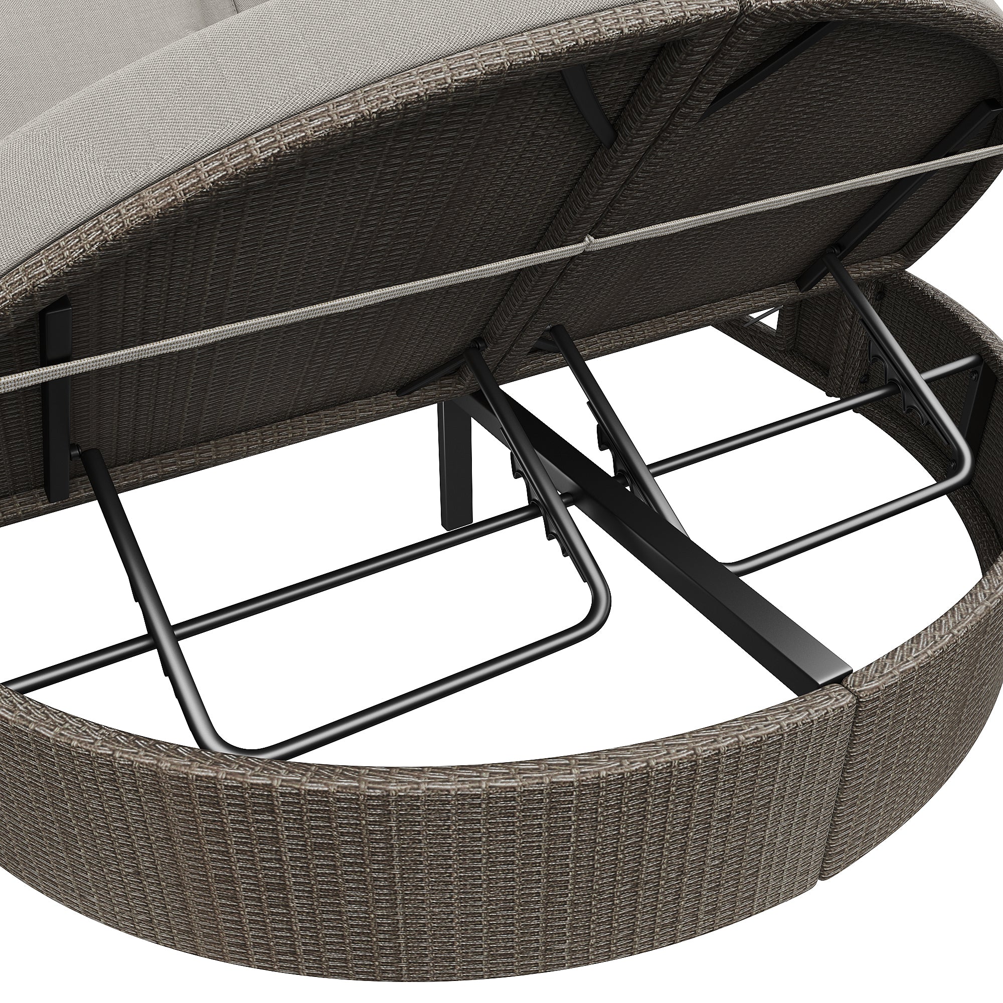 Rattan Double Lounger Outdoor Sunbed 2 Person Adjustable Angle Folding Table - Image 9