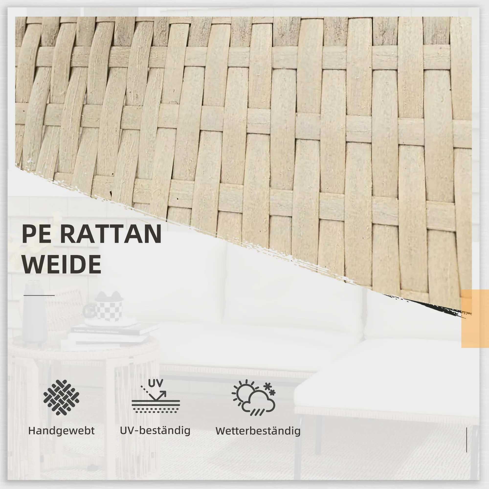 Rattan Garden Furniture Set with Sun Lounger, Coffee Table, Loveseat & Cushions, Cream - Image 4