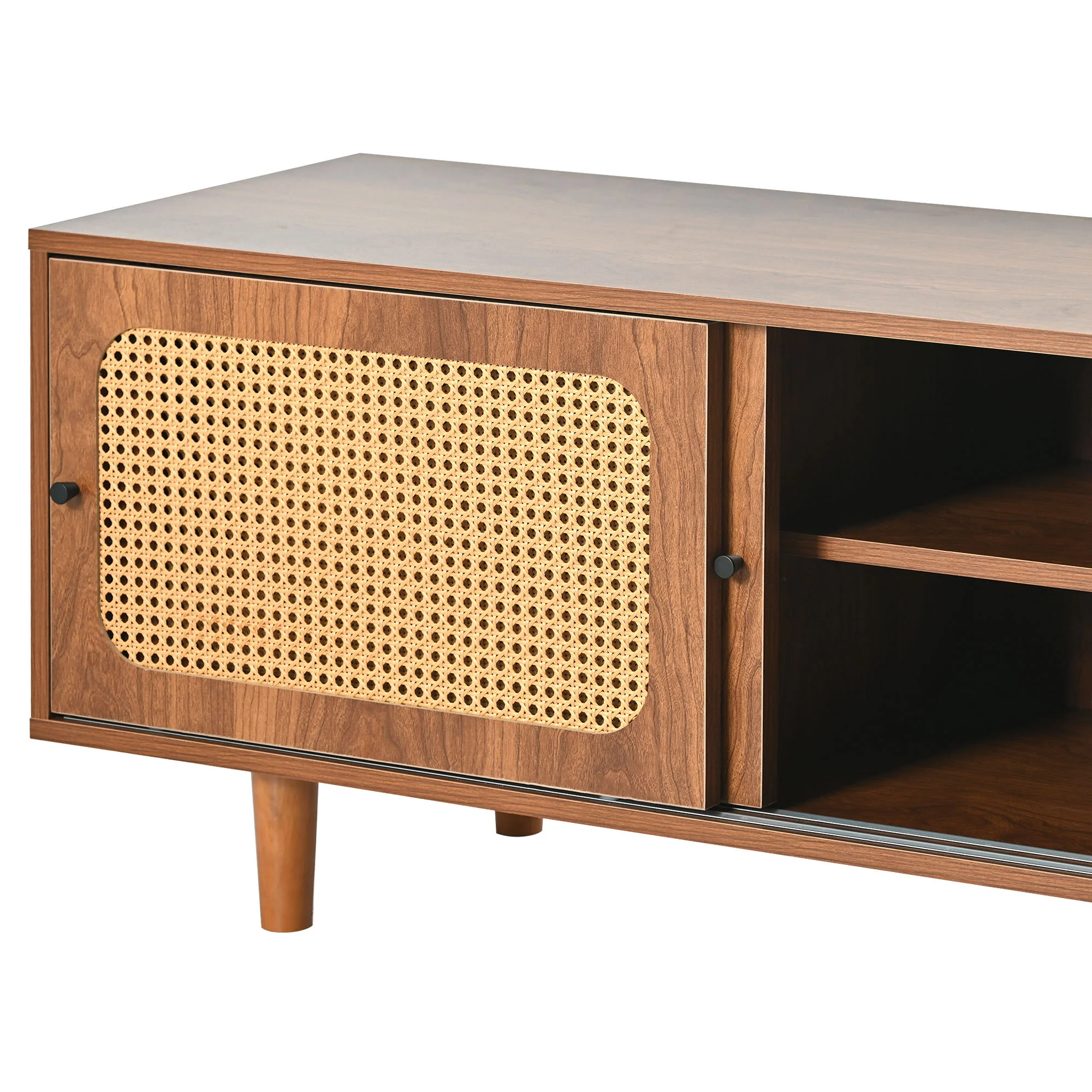 Rattan Sideboard Set, Living Room Chest & Shoe Cabinet, Walnut - Image 10