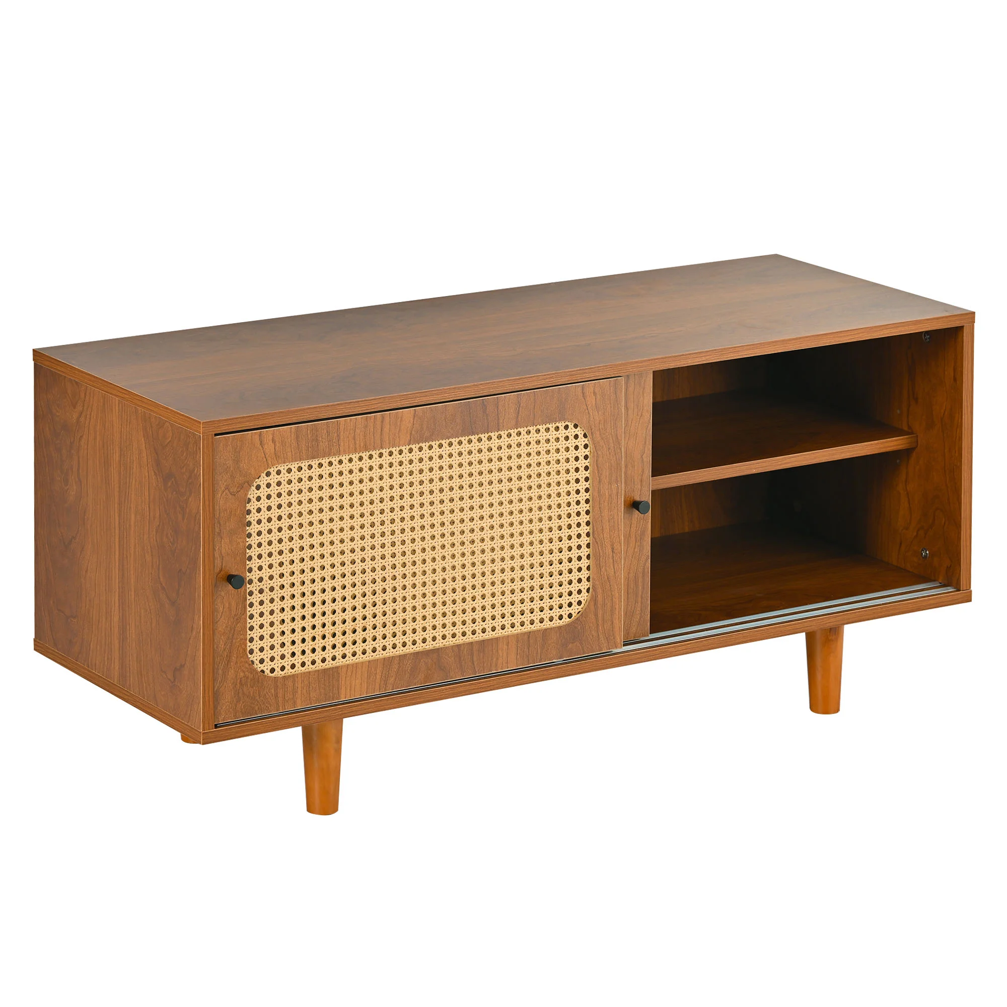 Rattan Sideboard Set, Living Room Chest & Shoe Cabinet, Walnut - Image 6
