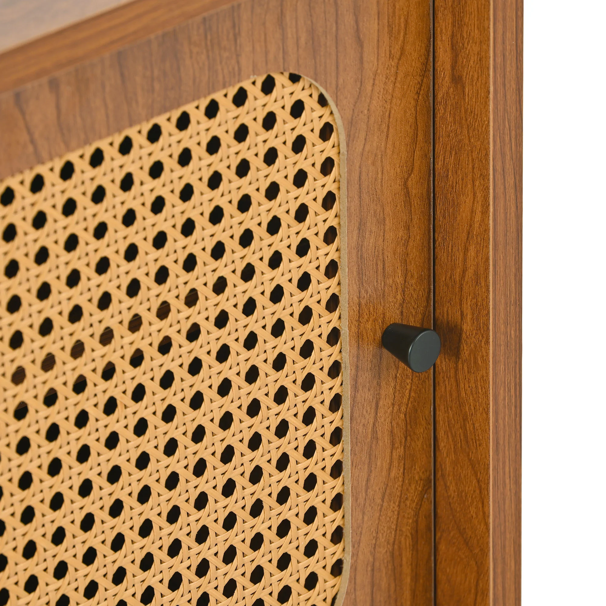 Rattan Sideboard Set, Living Room Chest & Shoe Cabinet, Walnut - Image 7
