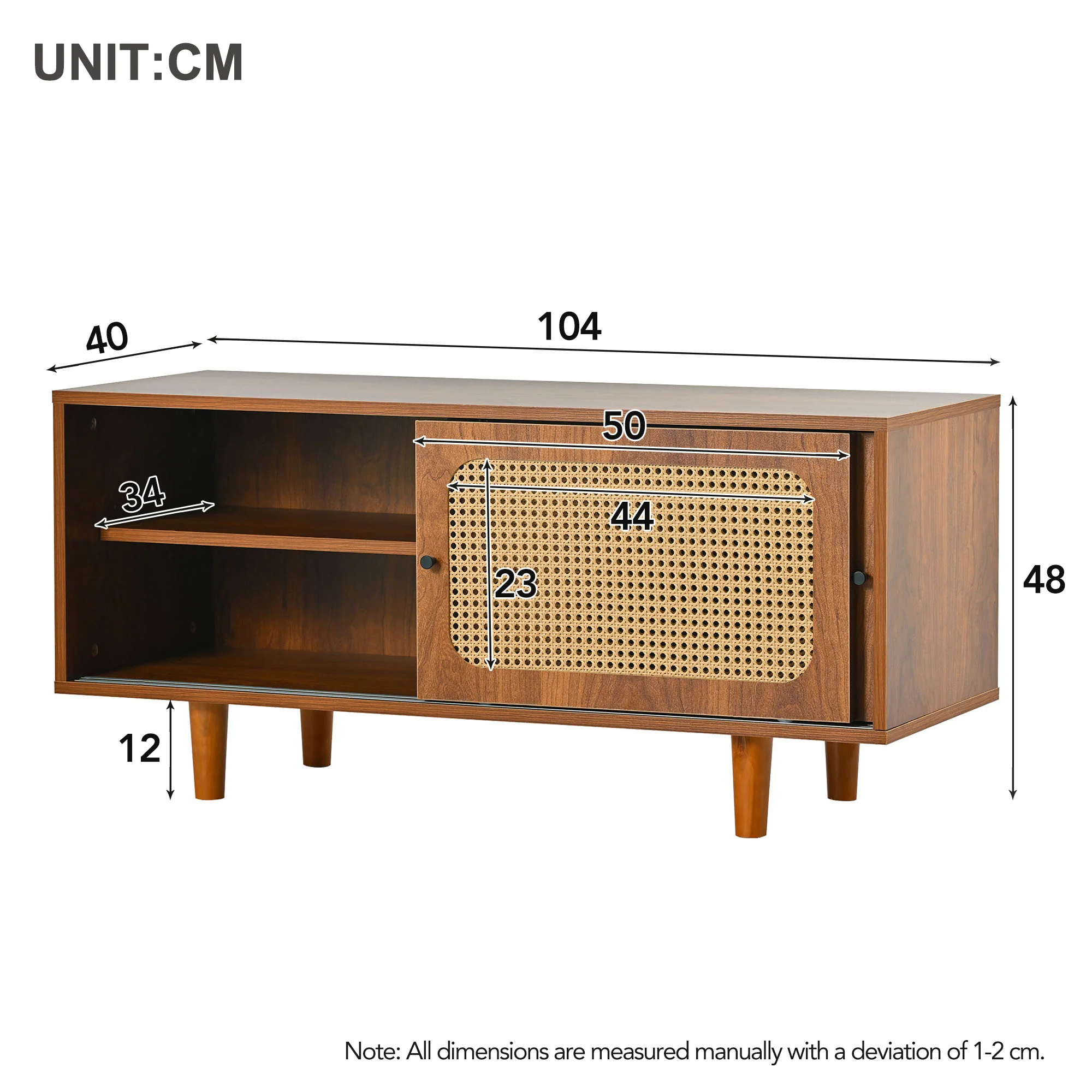 Rattan Sideboard Set, Living Room Chest & Shoe Cabinet, Walnut - Image 9