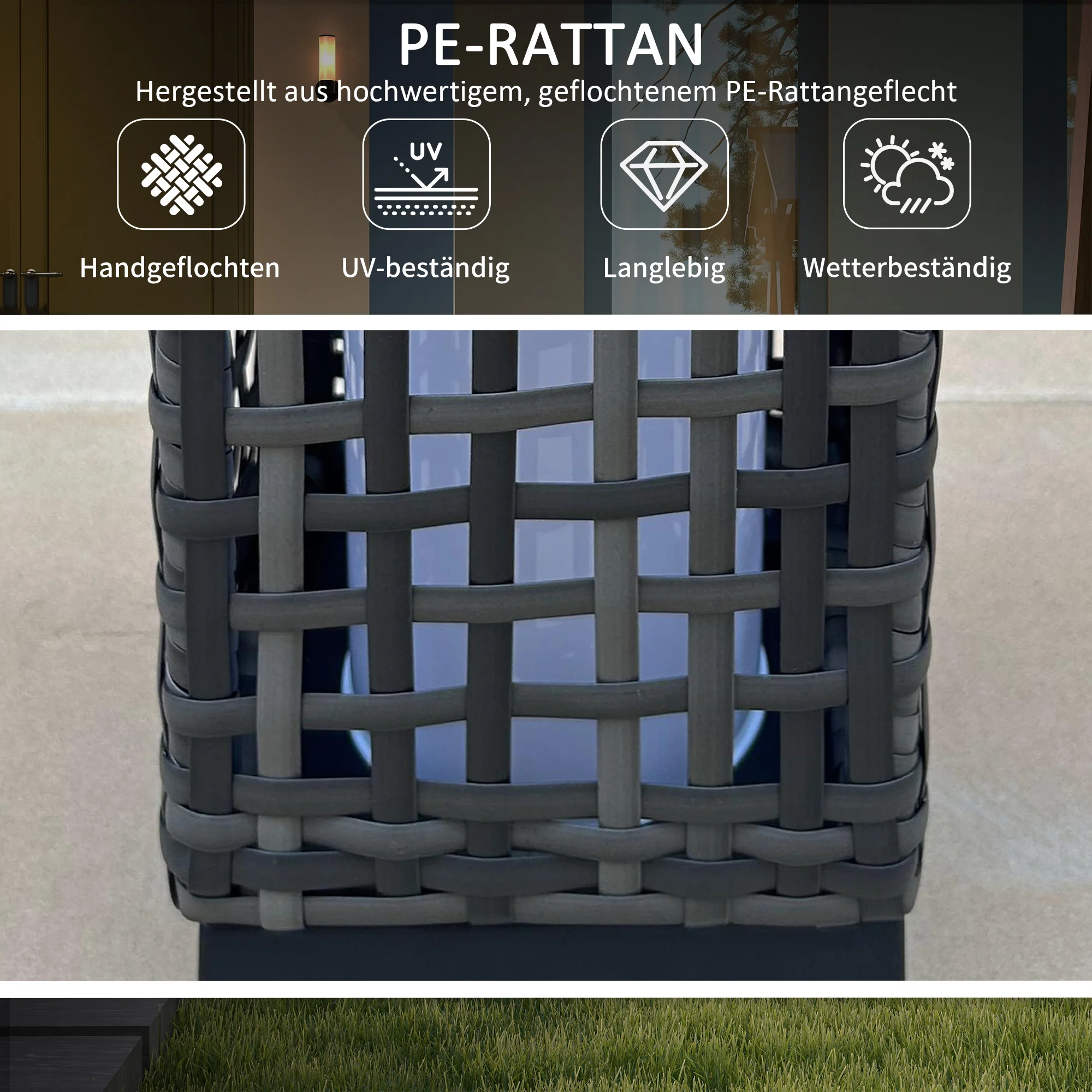 Rattan Solar Light Waterproof Path Light Automatic LED Garden Lamp Steel Grey - Image 4