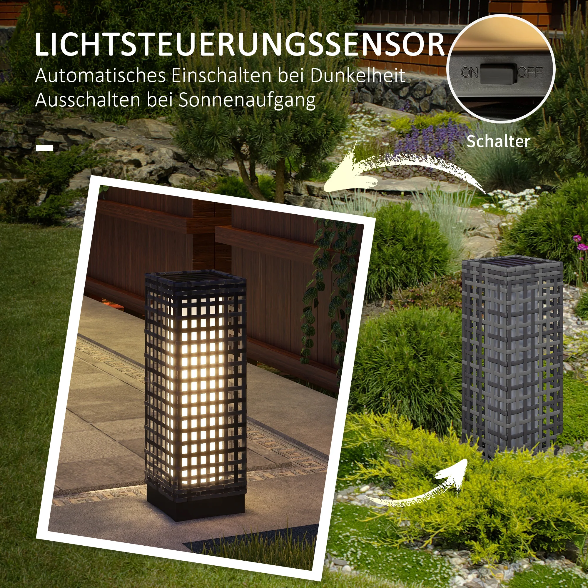 Rattan Solar Light Waterproof Path Light Automatic LED Garden Lamp Steel Grey - Image 6