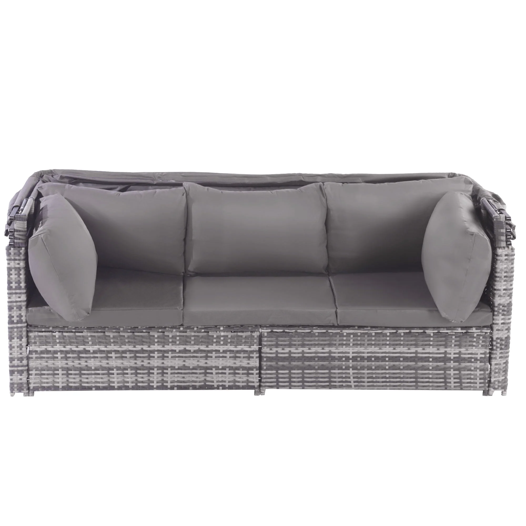 Rattan Sun Island Lounge Set - Sofa Sunshade Stool Armchairs Table - Weatherproof Grey - Image 10