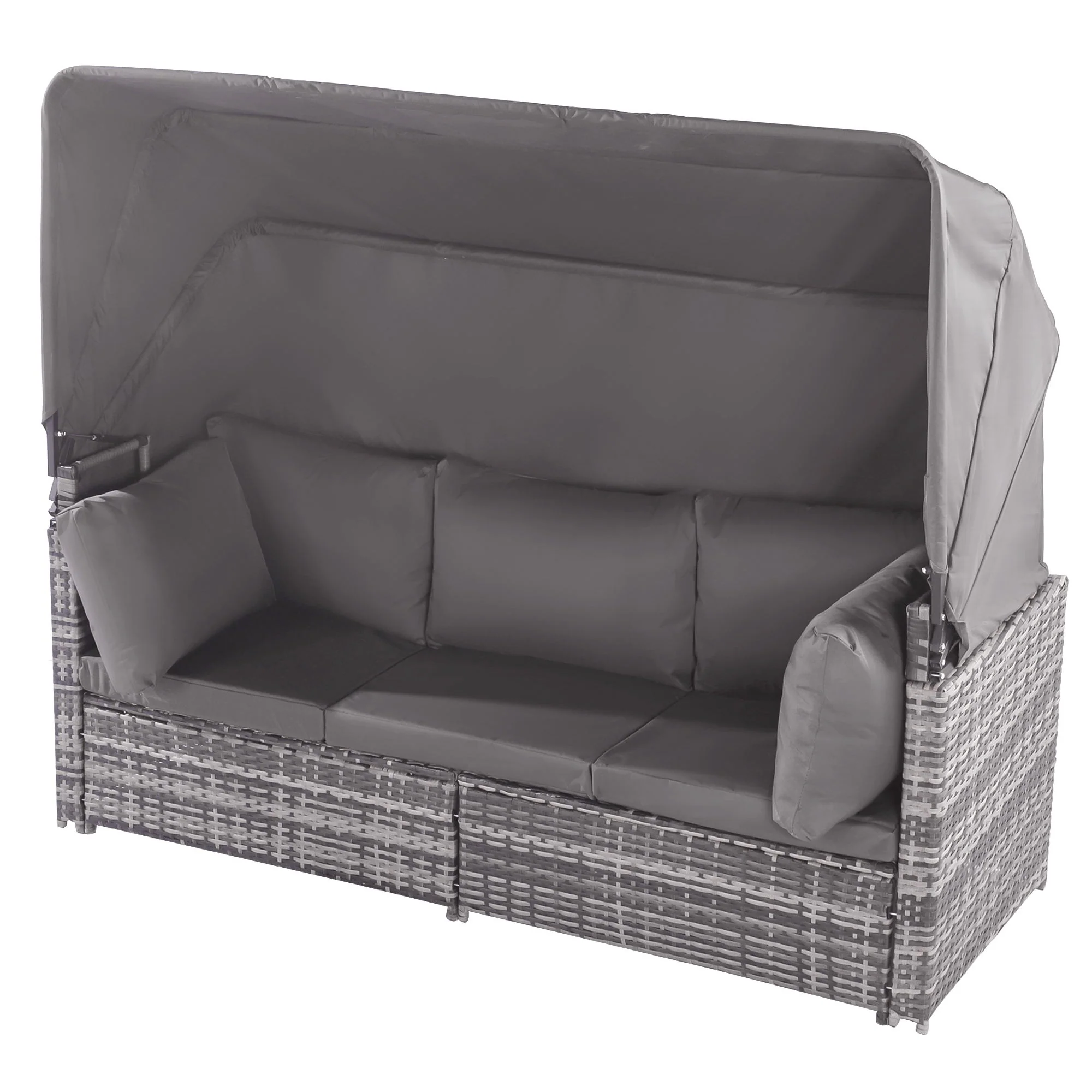 Rattan Sun Island Lounge Set - Sofa Sunshade Stool Armchairs Table - Weatherproof Grey - Image 6