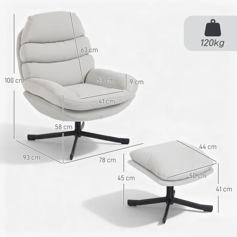 Reclining Armchair & Footstool Chenille Fabric - Cream White - Image 3
