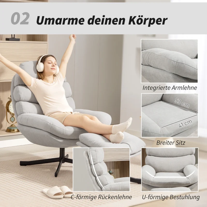 Reclining Armchair & Footstool Chenille Fabric - Cream White - Image 5