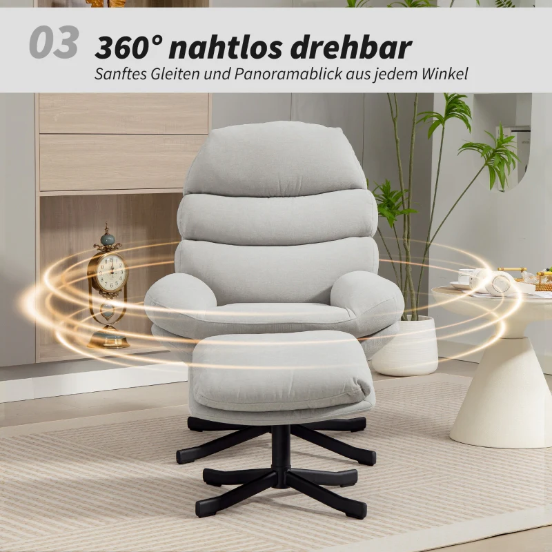 Reclining Armchair & Footstool Chenille Fabric - Cream White - Image 6