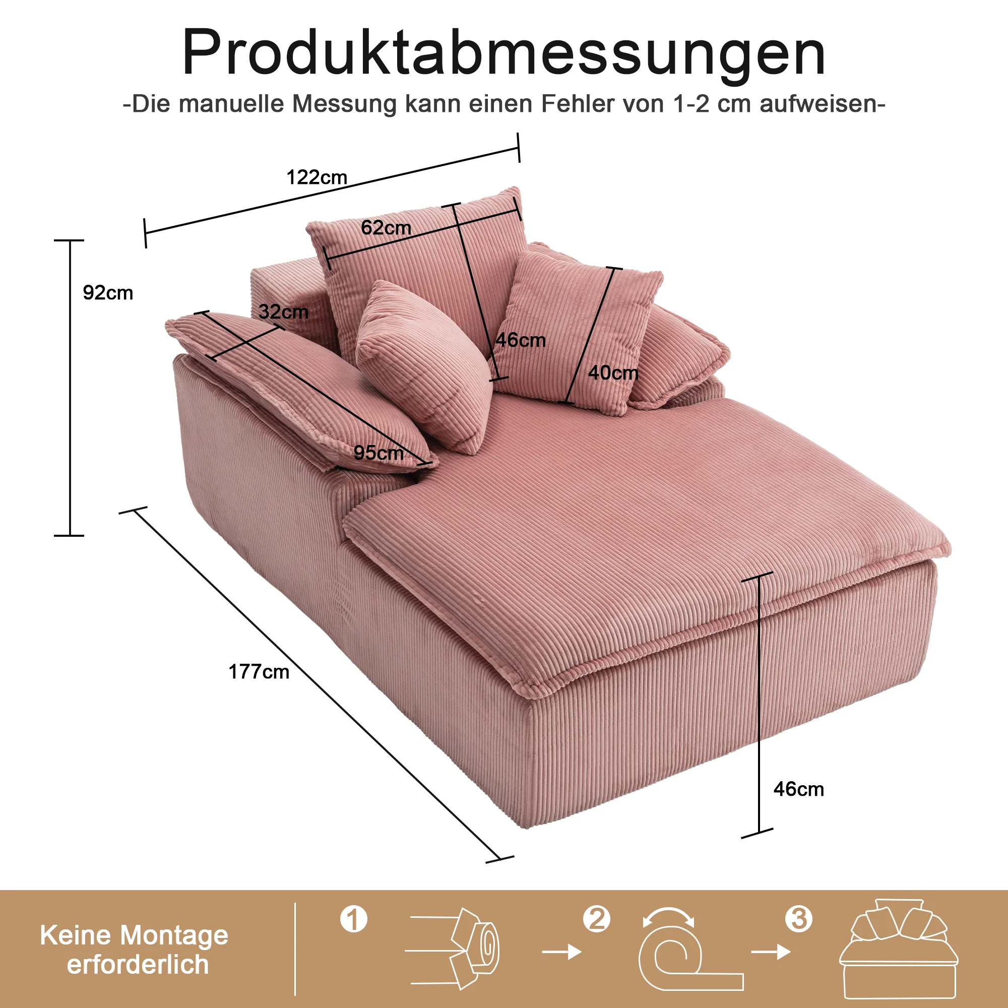 Reclining Sofa 46cm High Frameless Design Wide Armrests - No Assembly - Image 6
