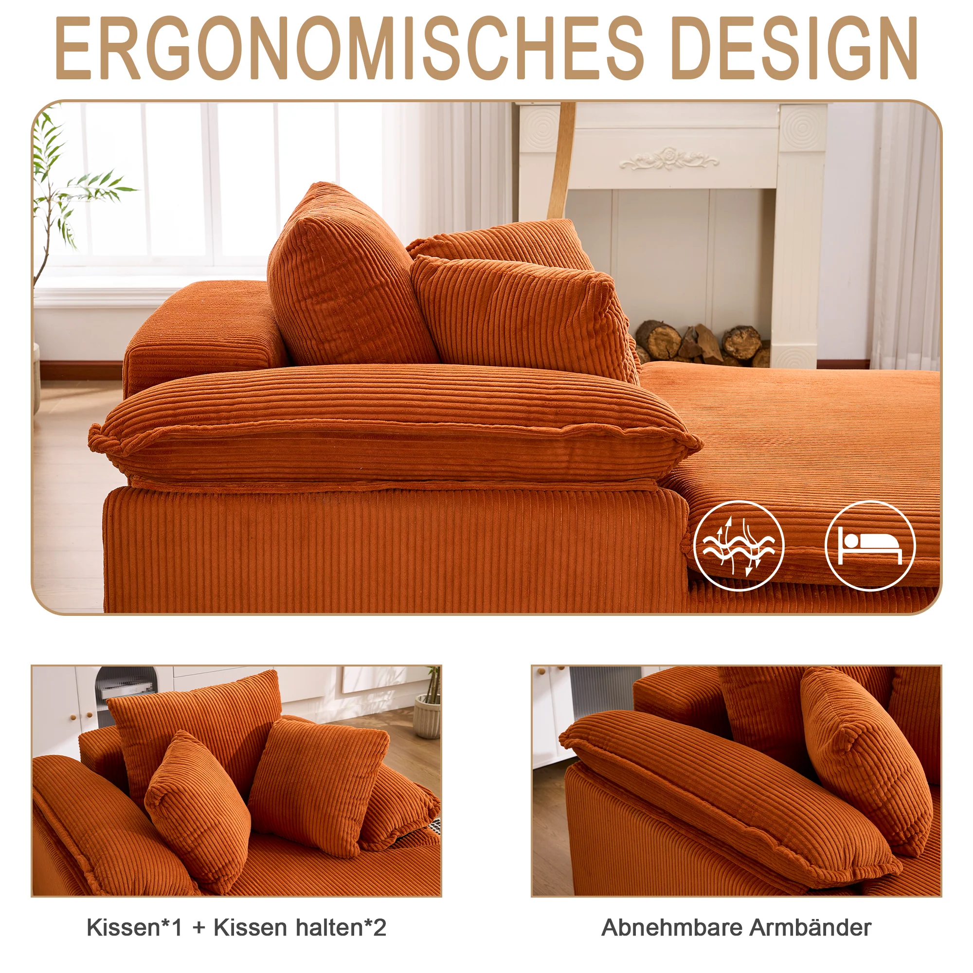 Reclining Sofa Frameless 46cm High Wide Armrests - Image 2