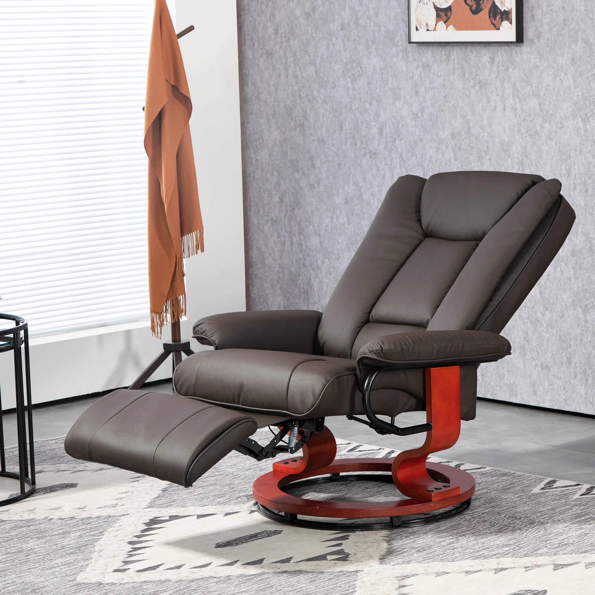 Reclining TV Armchair, Swivel Adjustable Backrest 150 kg Capacity, Faux Leather Brown