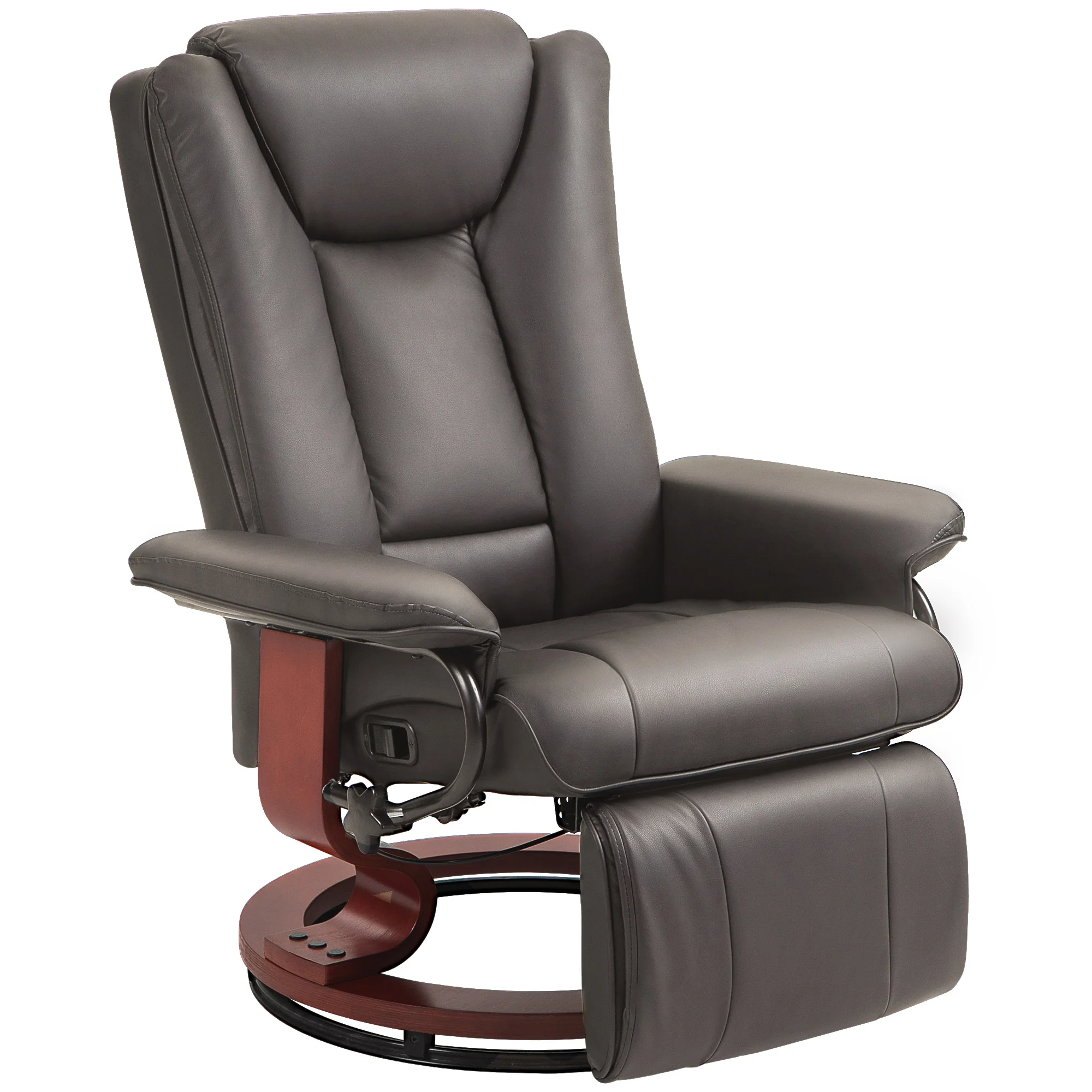 Reclining TV Armchair, Swivel Adjustable Backrest 150 kg Capacity, Faux Leather Brown - Image 2
