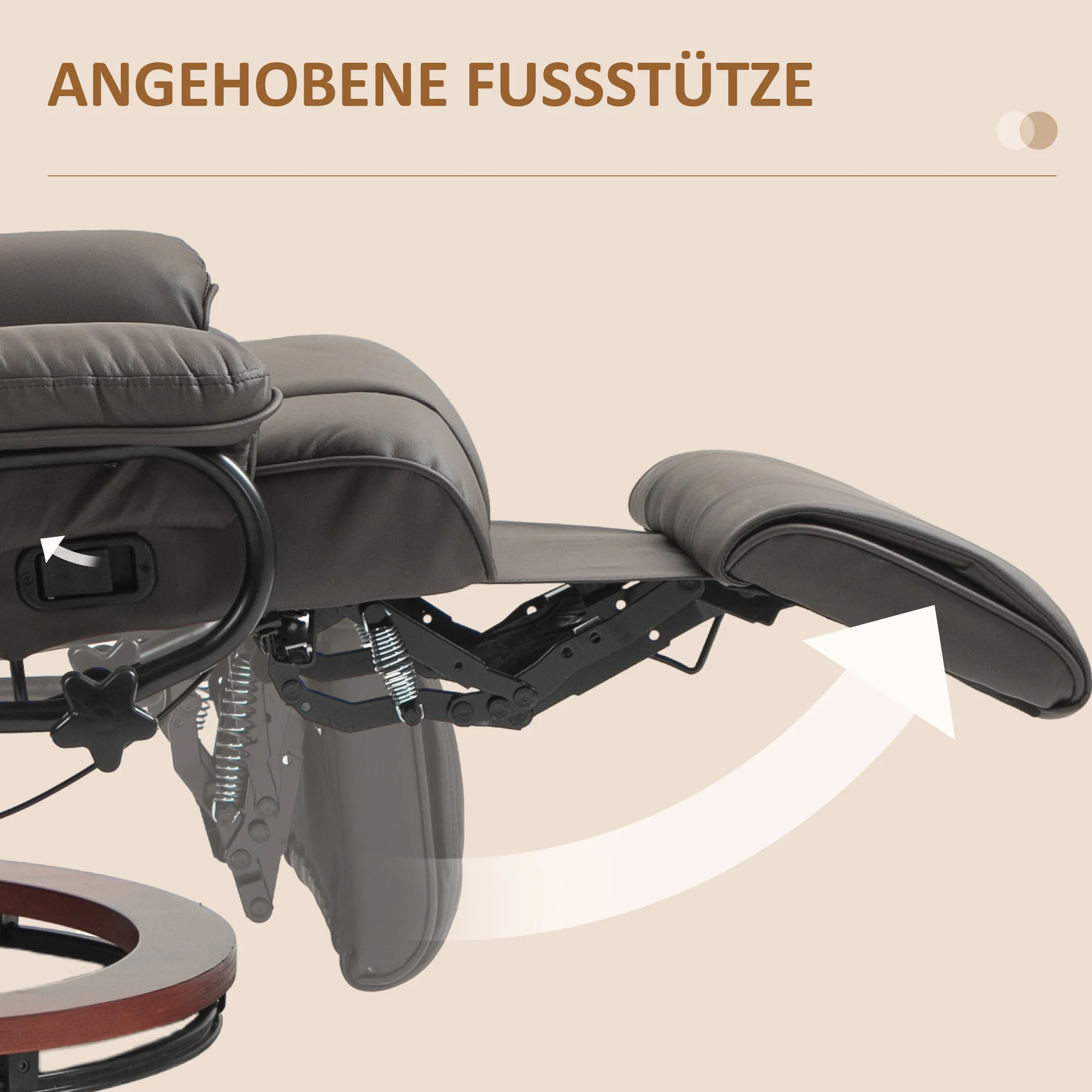 Reclining TV Armchair, Swivel Adjustable Backrest 150 kg Capacity, Faux Leather Brown - Image 5
