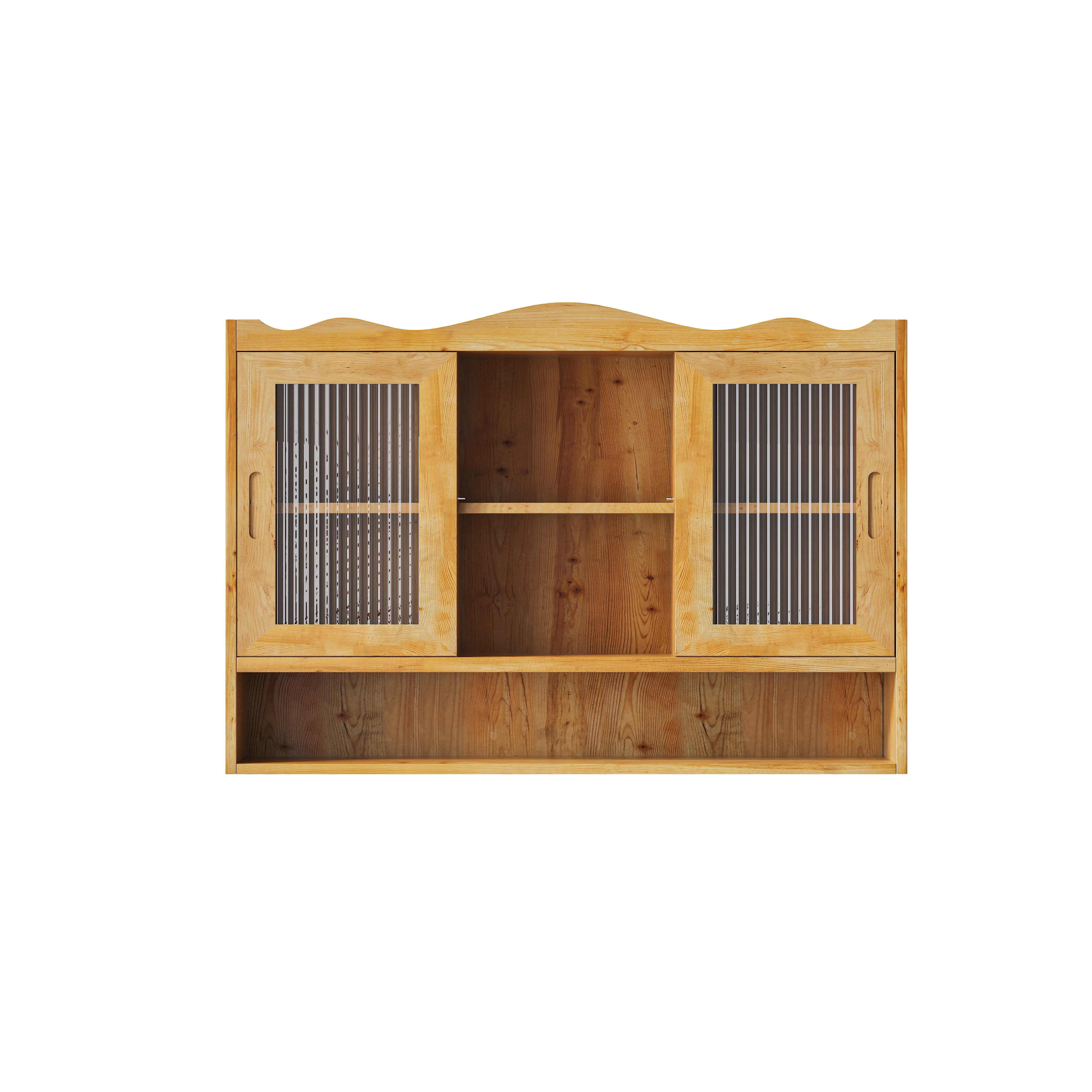 Retro 2 Door Sliding Cabinet 90CM Three Layers Storage Space, Natural Finish - Image 6