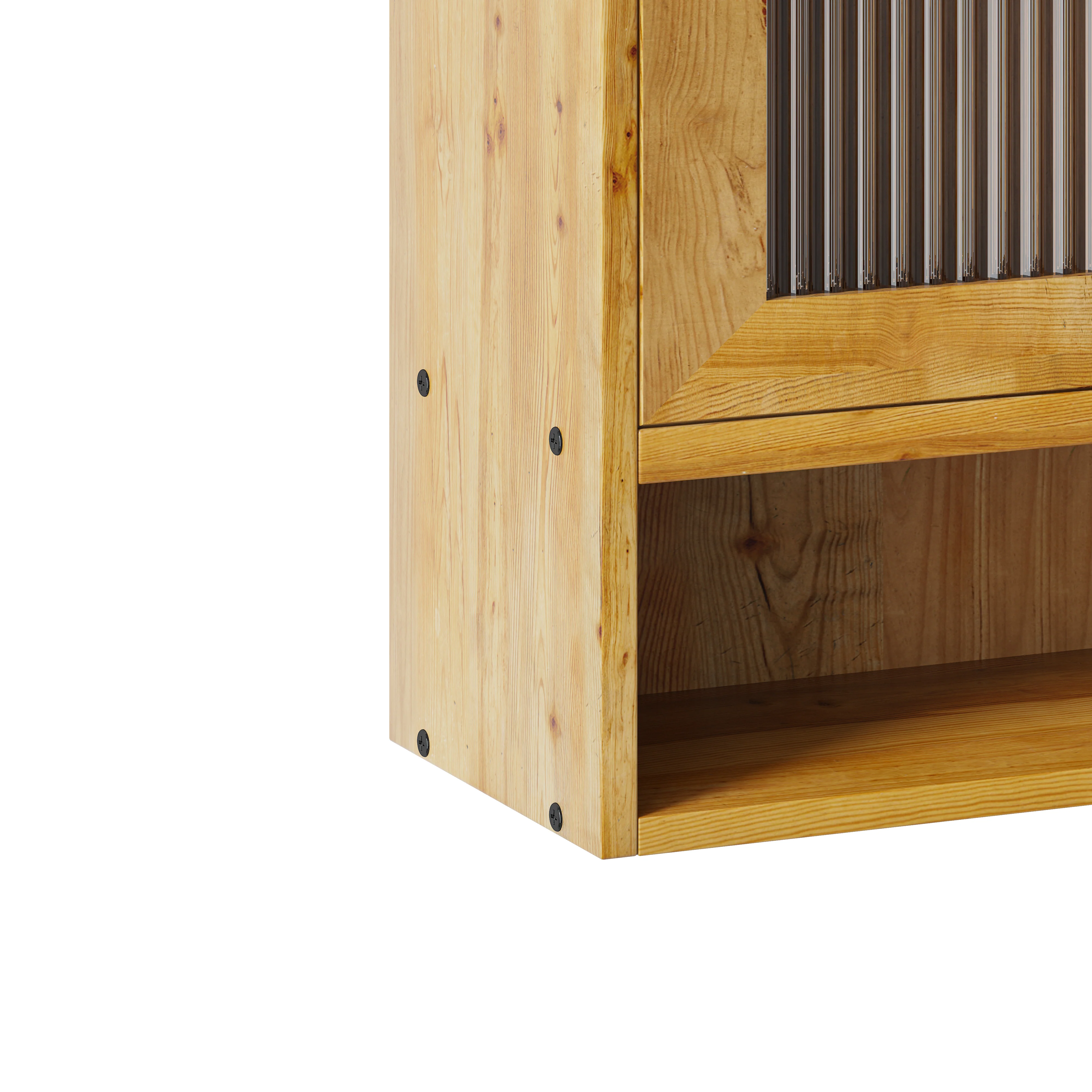 Retro 2 Door Sliding Cabinet 90CM Three Layers Storage Space, Natural Finish - Image 7